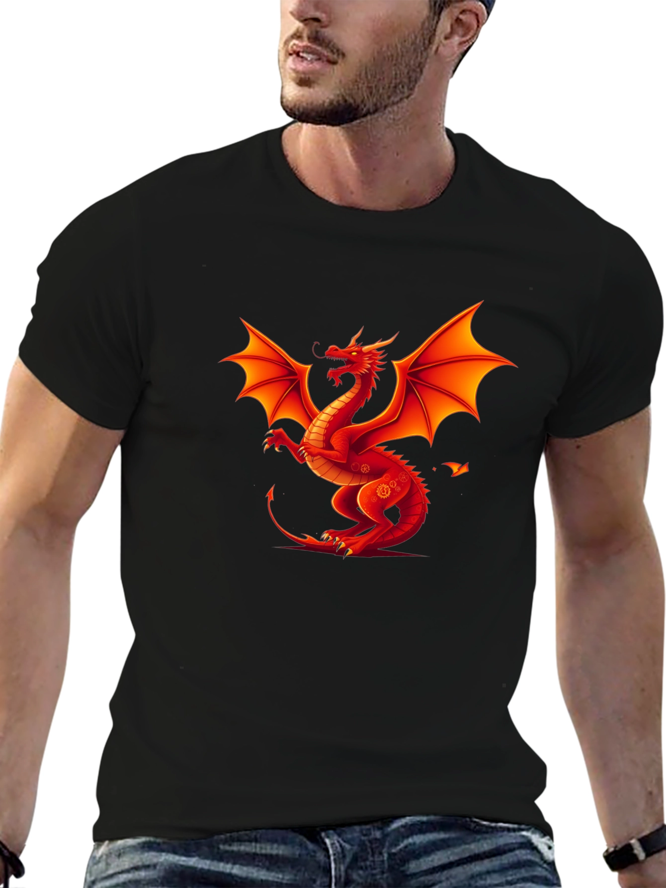 Black Fiery Dragon Graphic Tee - Black Cotton Shirt view 6