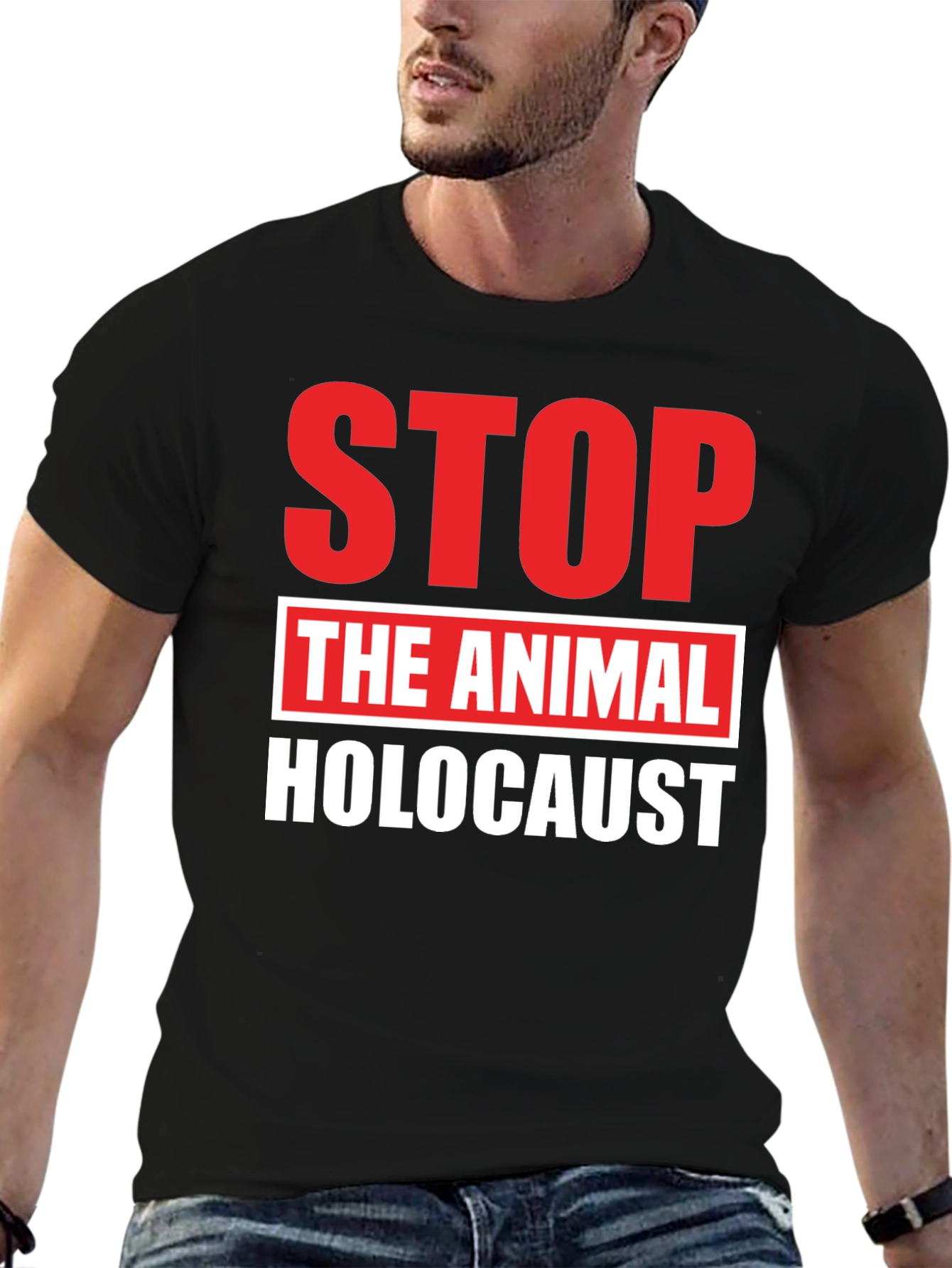 Black Stop Animal Holocaust Graphic Tee - Black view 6