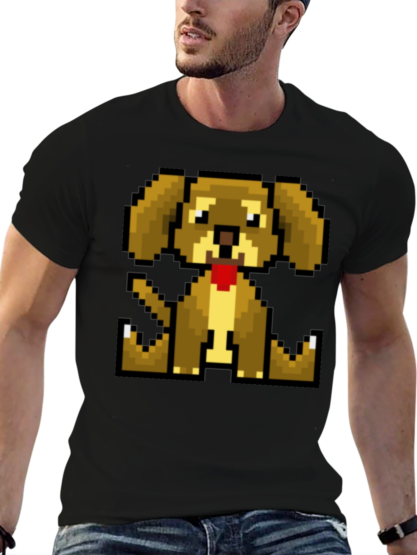 Black Pixelated Dog T-Shirt - Retro Gaming Style view 6