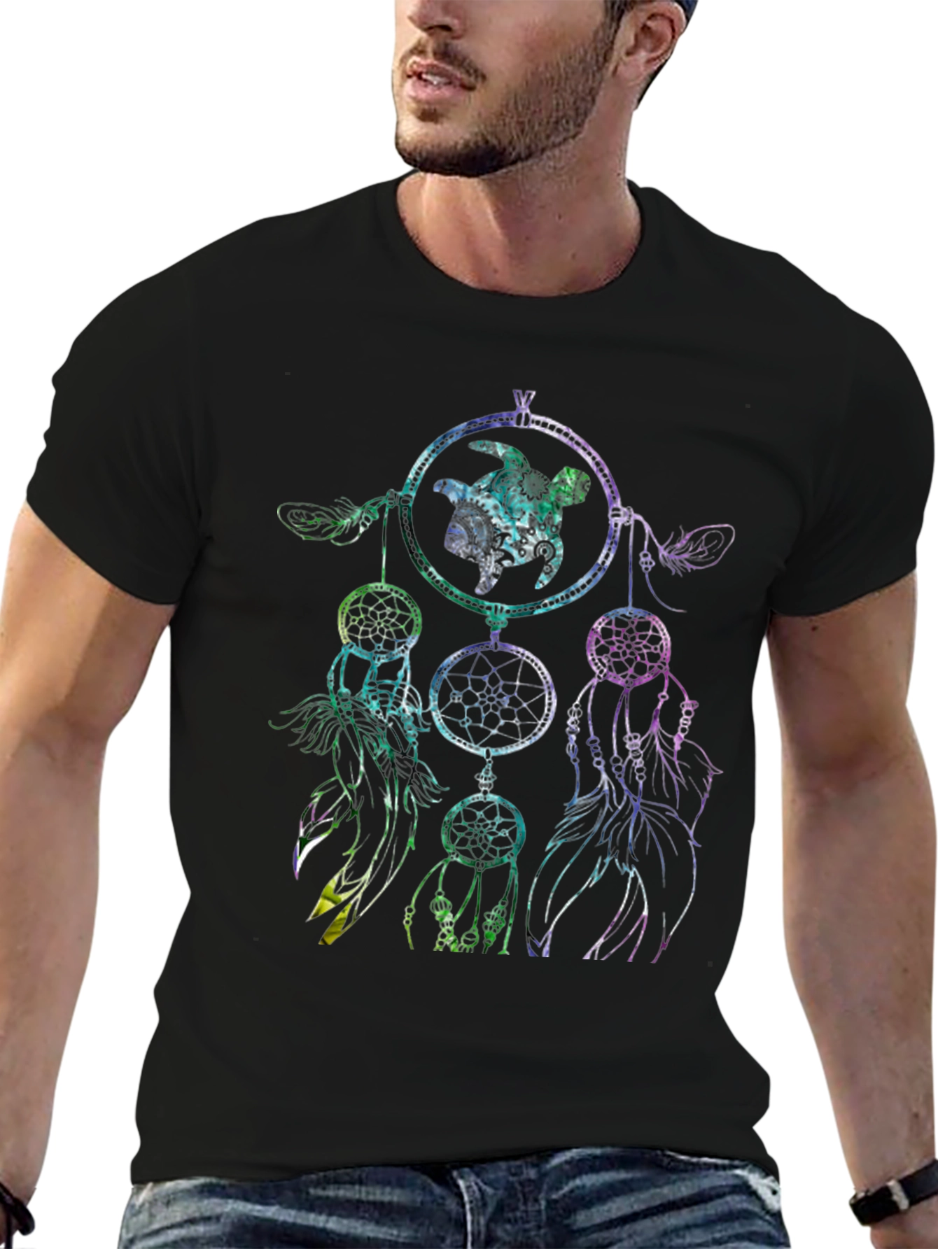 Black Dreamcatcher Turtle Graphic Tee - Black view 6