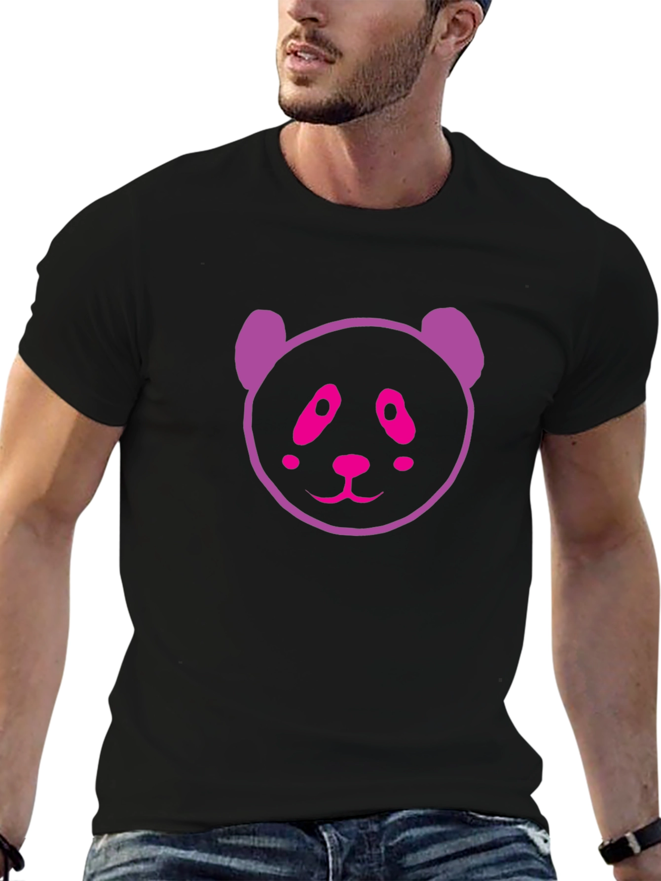 Black Cute Panda Graphic Black T-Shirt view 6