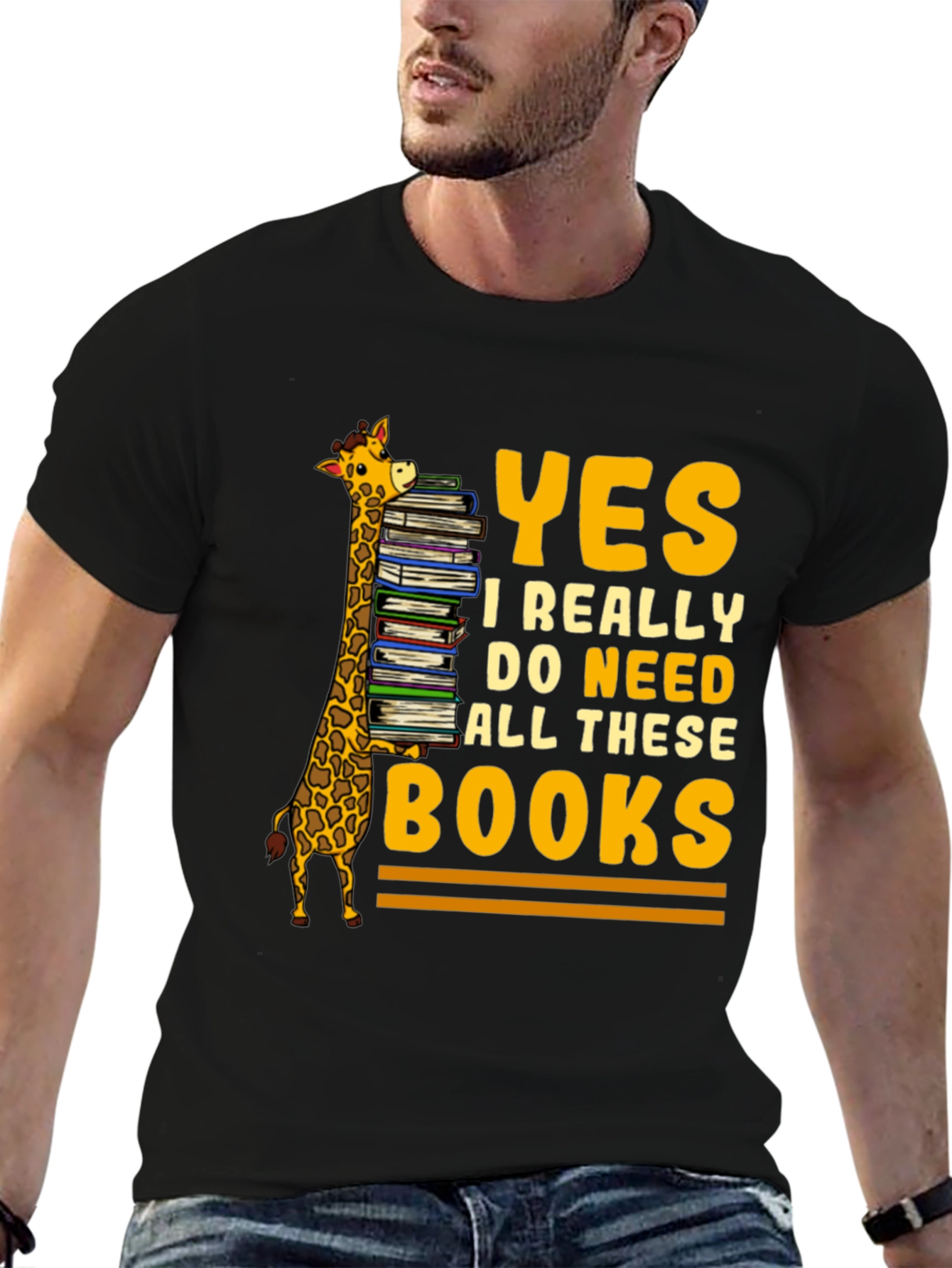 Black Giraffe Book Lover T-Shirt - Yes I Need All These Books! view 6