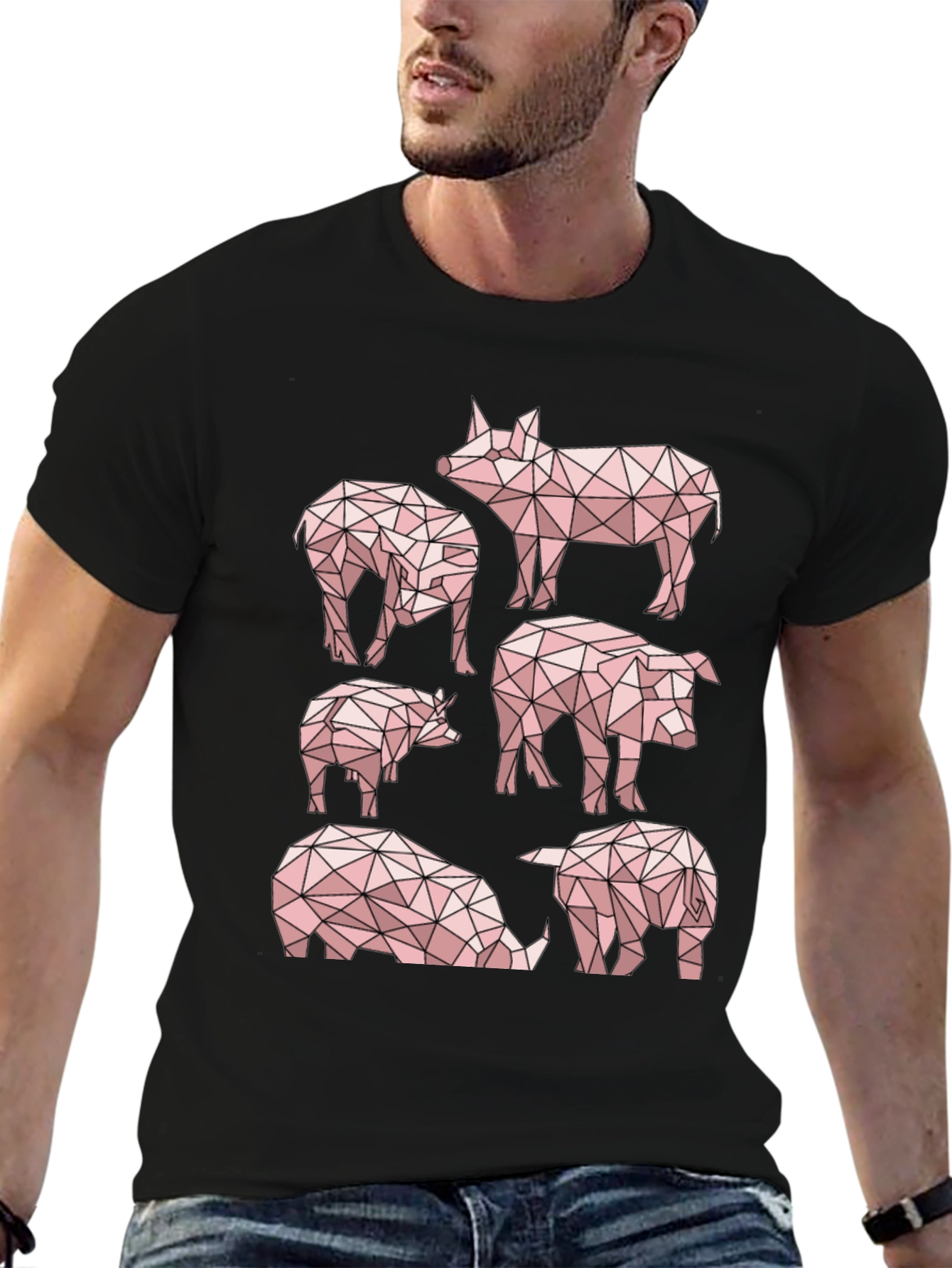 Black Geometric Pig T-Shirt - Unique Design view 6
