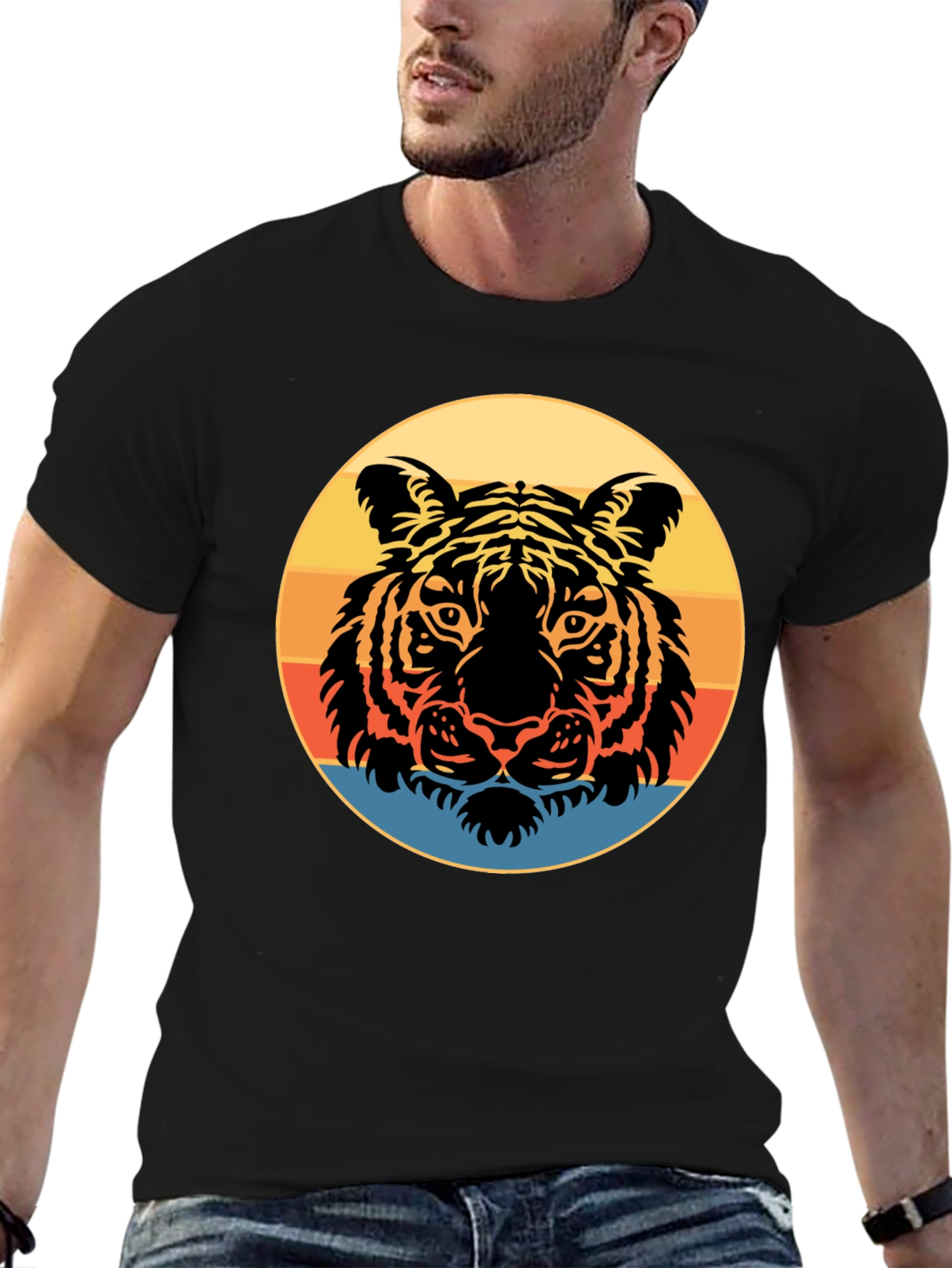 Black Retro Tiger Graphic Tee - Stylish Men's Black T-Shirt view 6