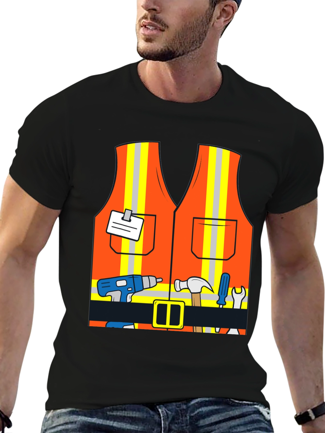 Black Construction Worker Costume T-Shirt view 6