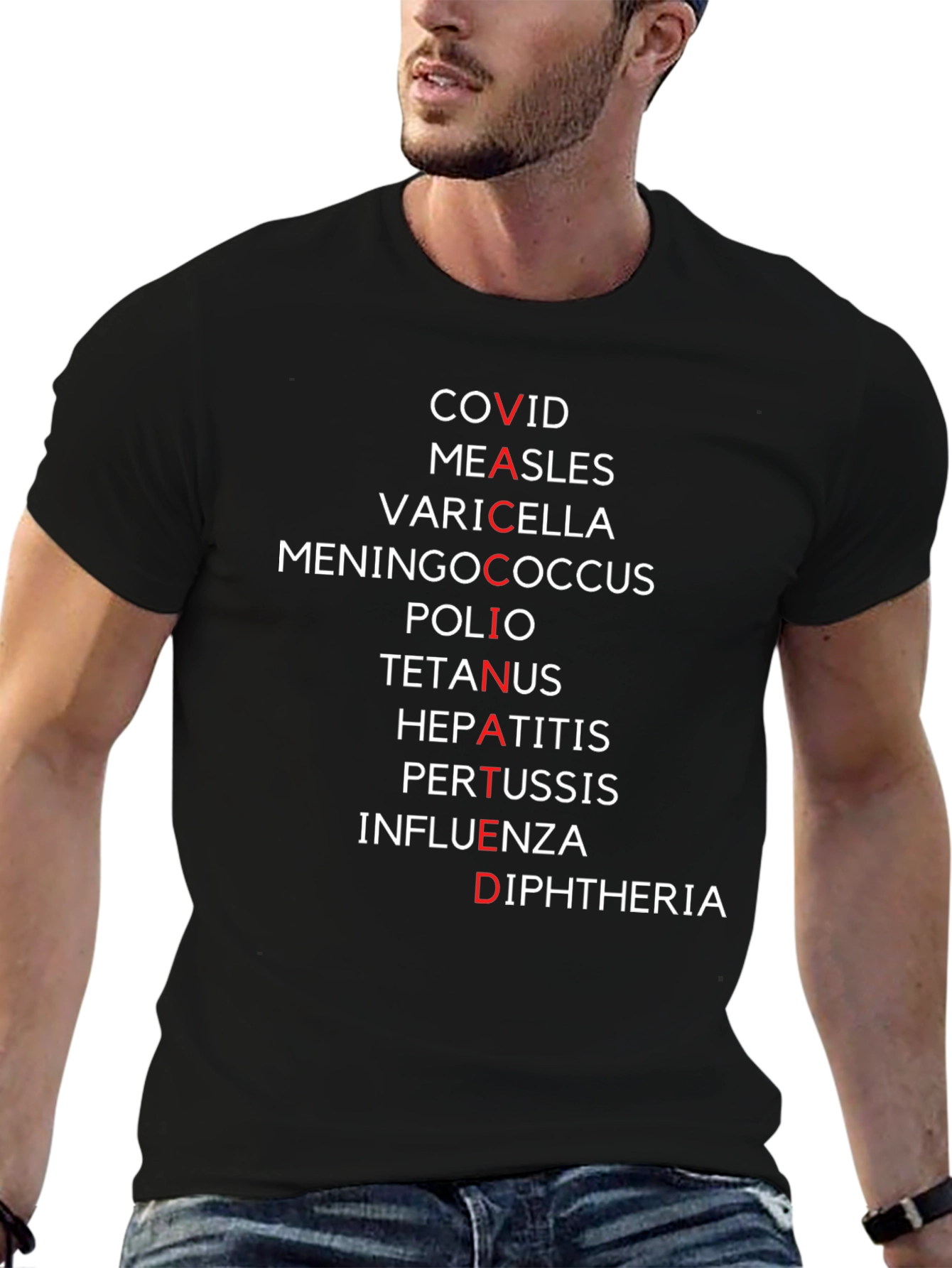 Black Vaccinated Diseases T-Shirt view 6