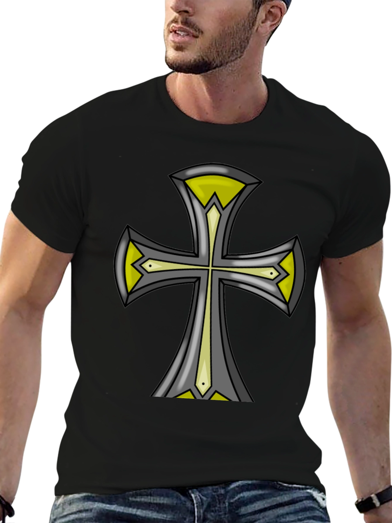 Black Cross Graphic Black Tee - Unique Design view 6