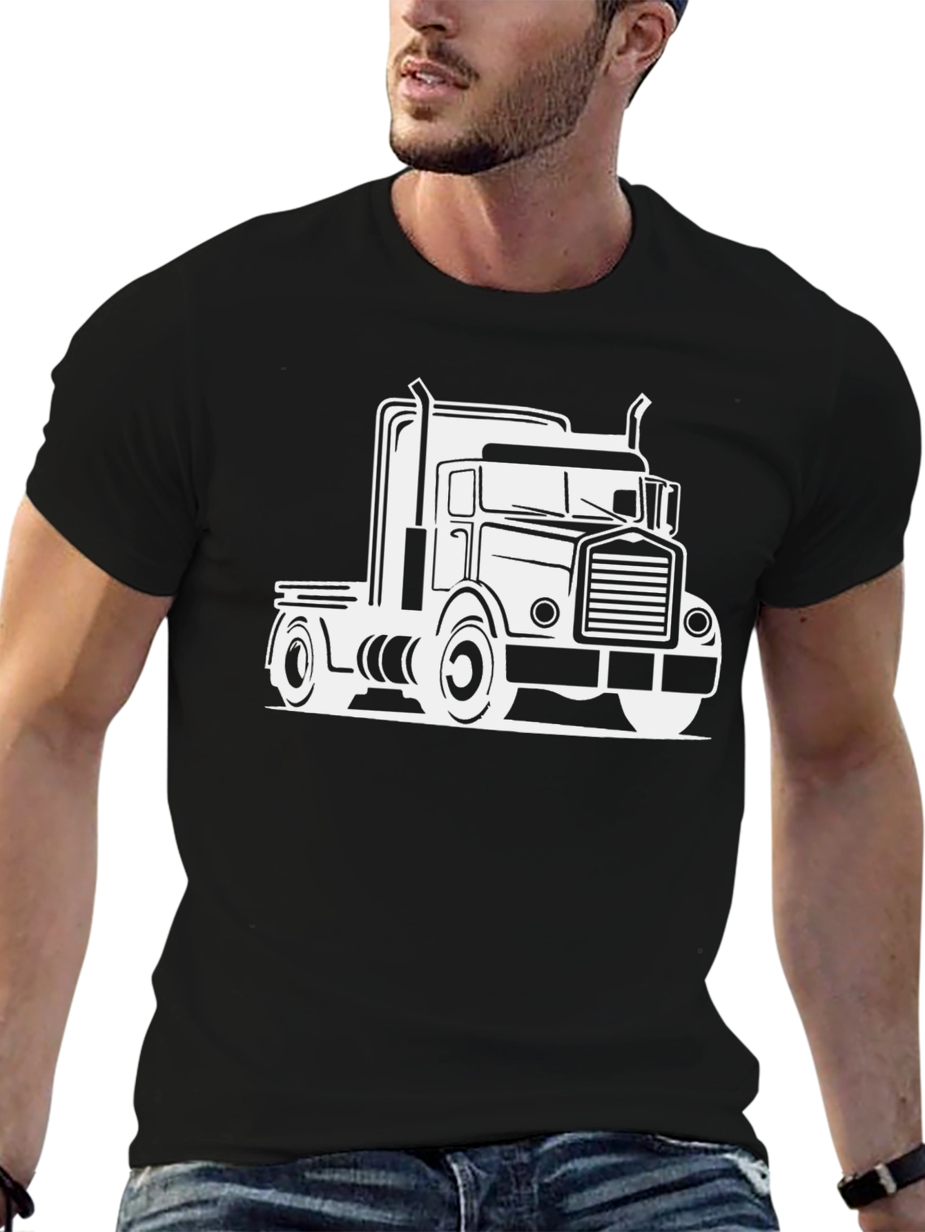 Black Truck Graphic Tee - Bold Black Cotton Blend T-Shirt view 6