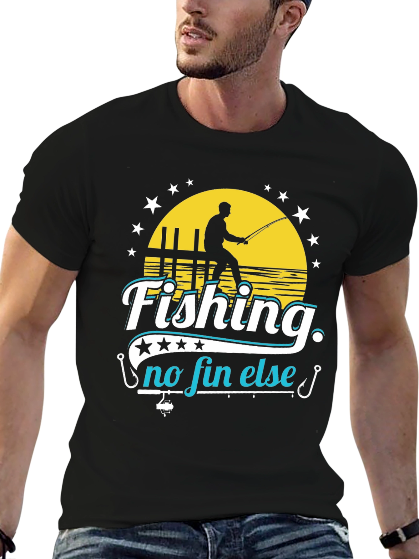 Black Fishing No Fin Else Black T-Shirt view 6