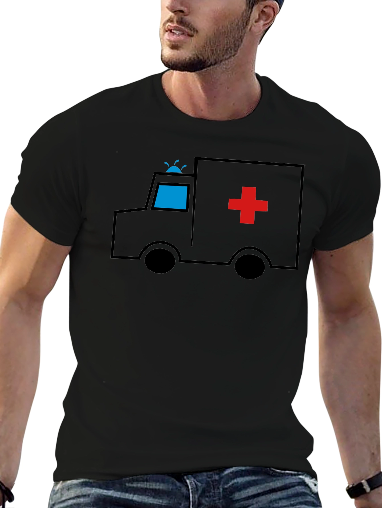Black Cartoon Ambulance Black T-Shirt view 6