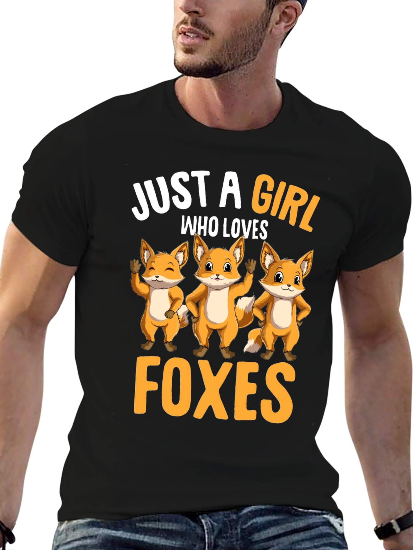Black Just A Girl Who Loves Foxes T-Shirt view 6