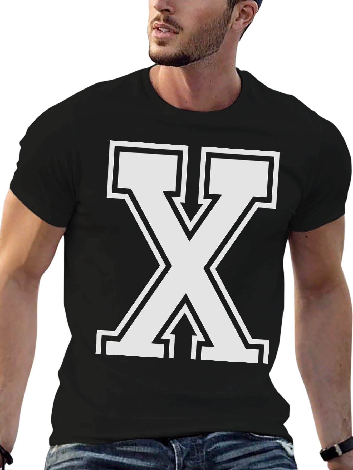 Black Bold Letter X Graphic Tee - Black Cotton Blend view 6