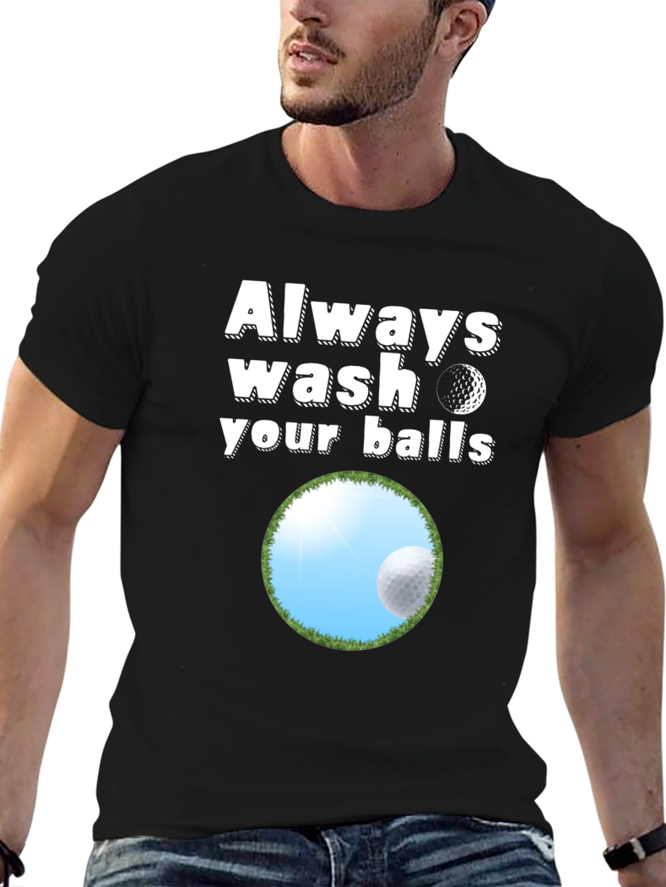 Black Golf T-Shirt - Always Wash Your Balls - Funny Golfing Tee view 6
