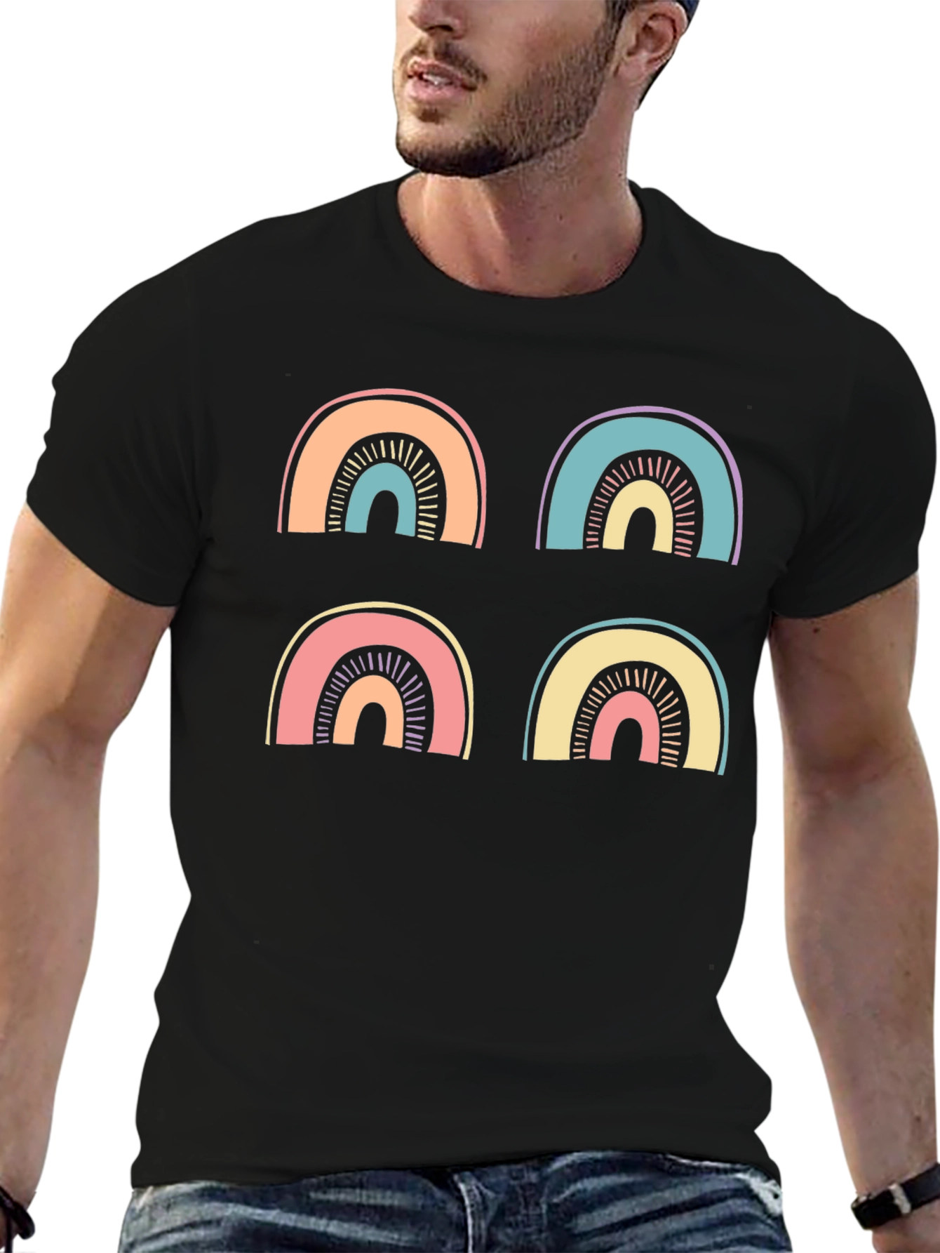 Black Retro Rainbow T-Shirt view 6