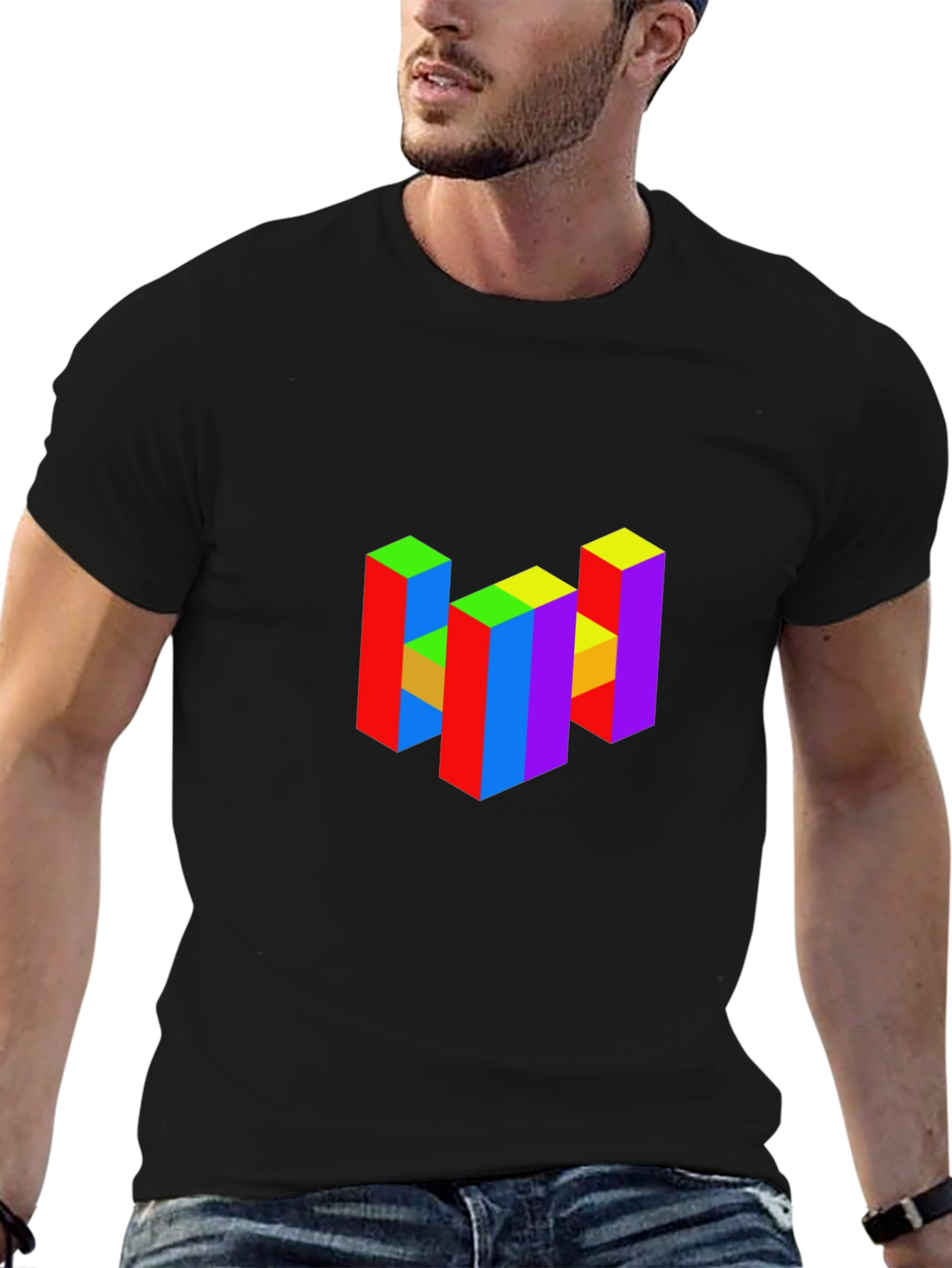 Black Colorful 3D Block Graphic T-Shirt view 6