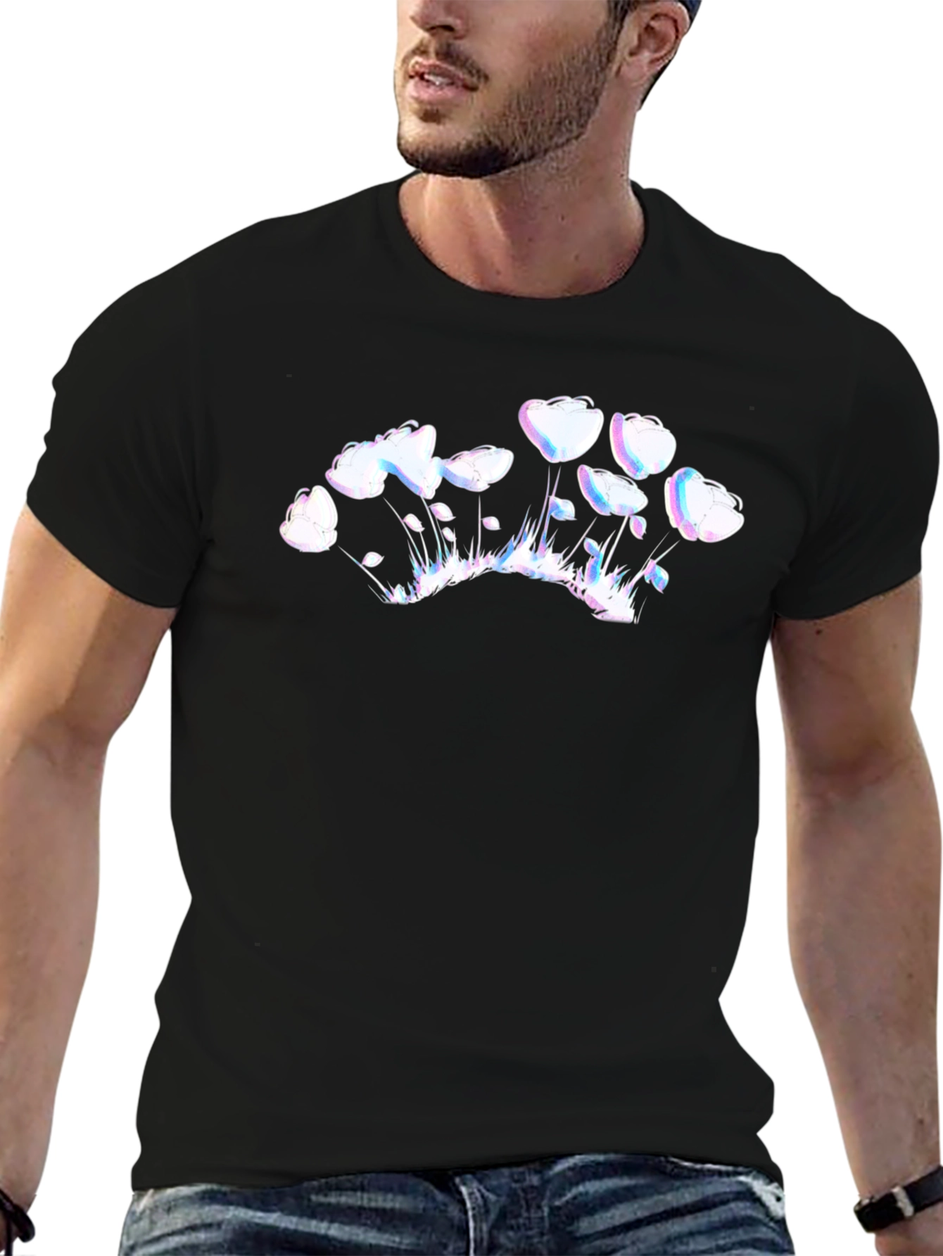 Black Floral Fantasy Black T-Shirt view 6