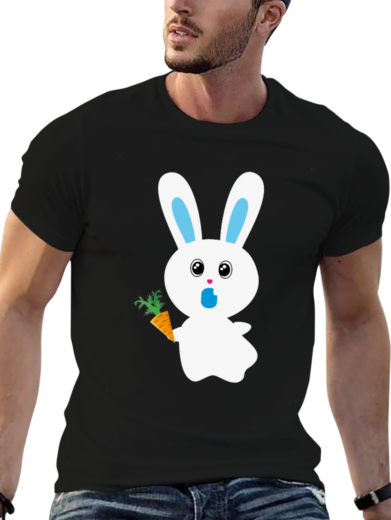 Bunny with Carrot Graphic Tee - Black Cotton T-Shirt - 6