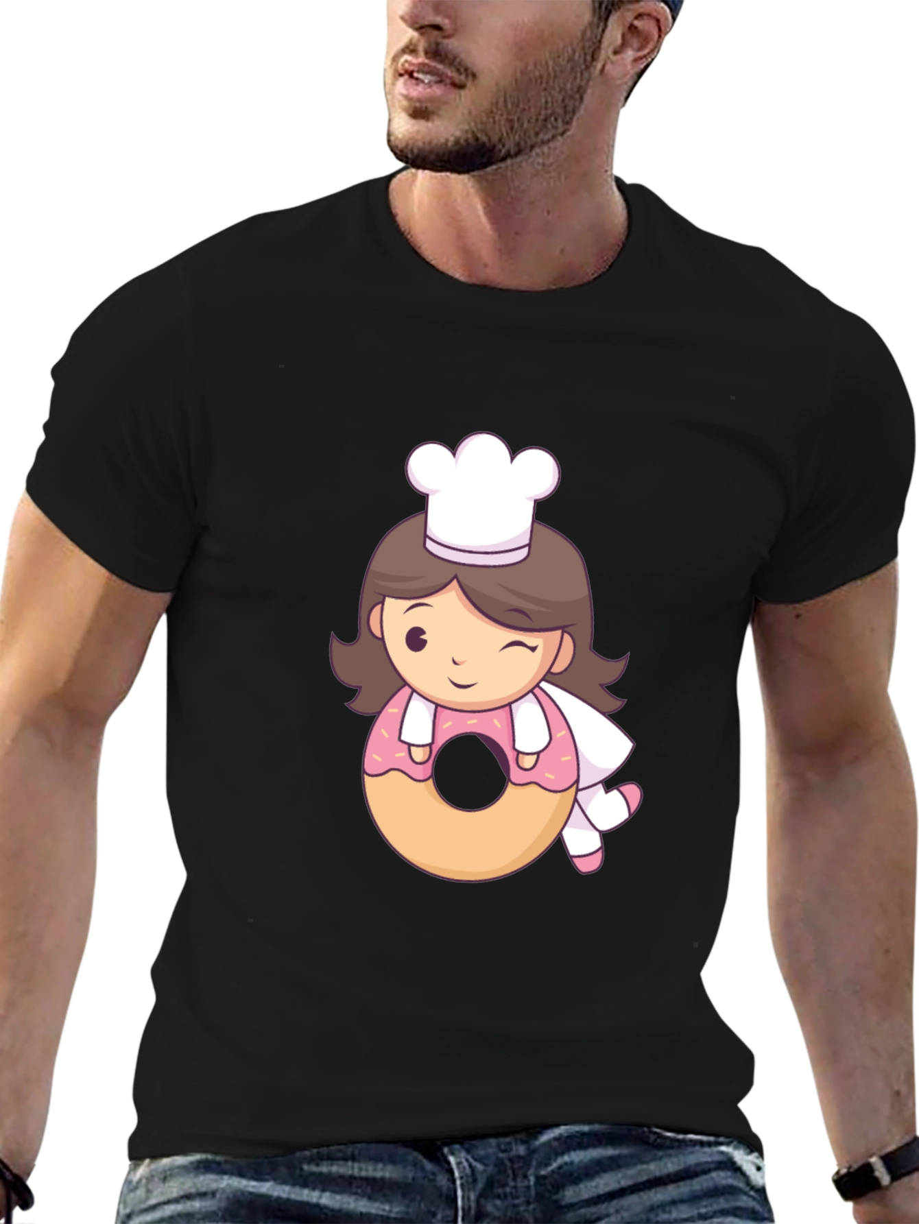 Black Chef Donut T-Shirt - Cute Cartoon Style! view 6