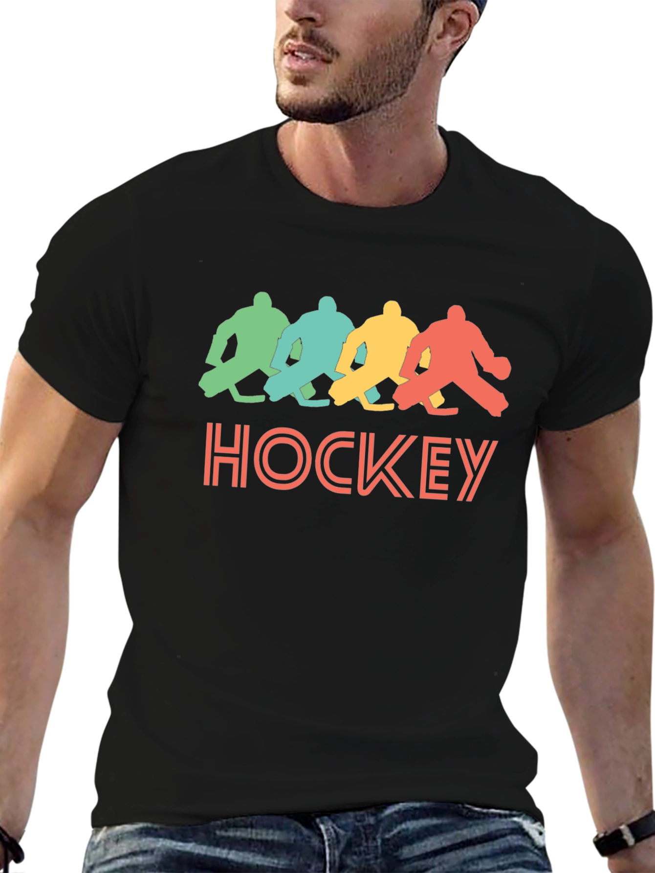 Black Retro Hockey Graphic T-Shirt - Black Tee view 6