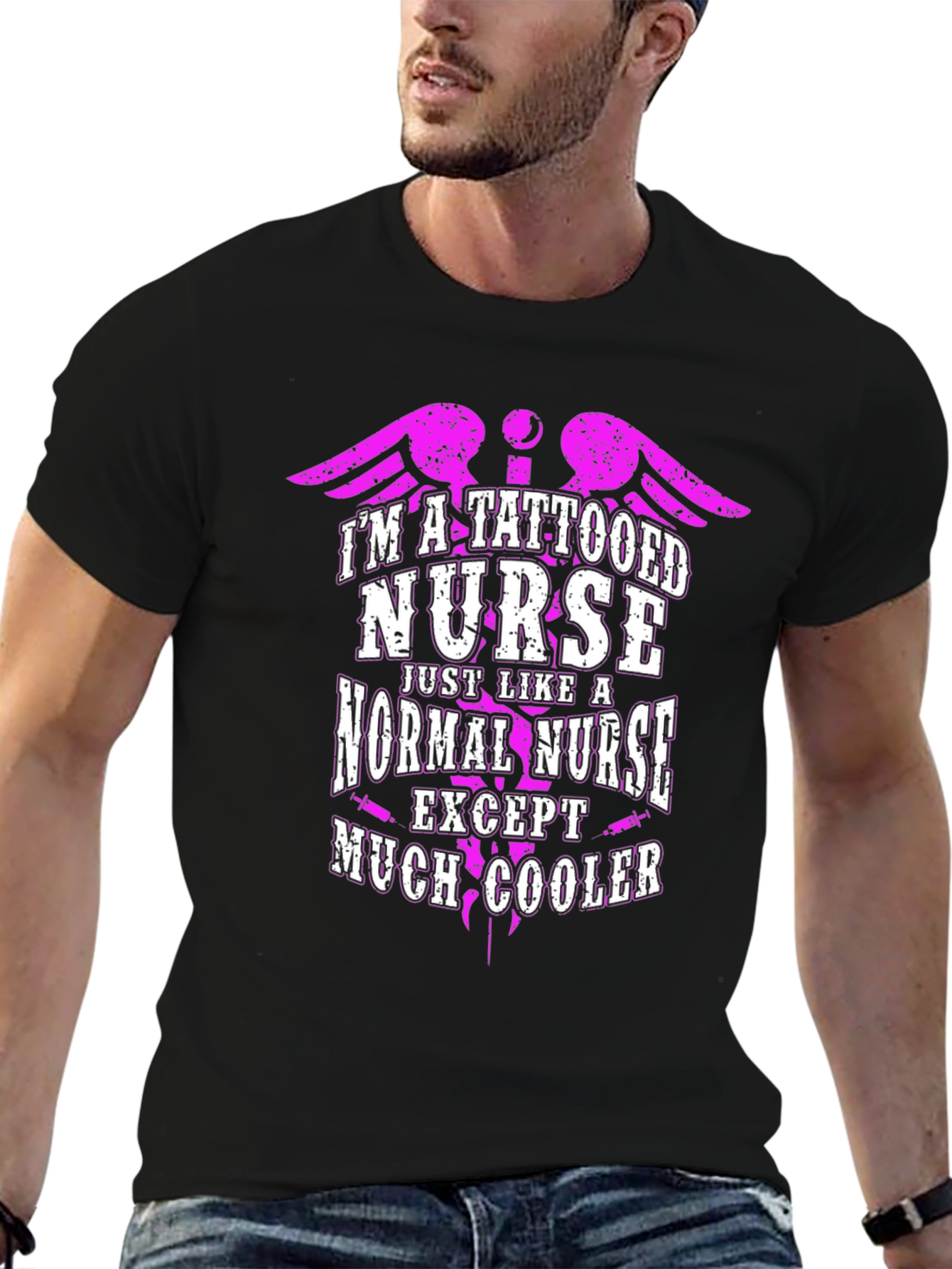 Black Tattooed Nurse Novelty Graphic T-Shirt view 6
