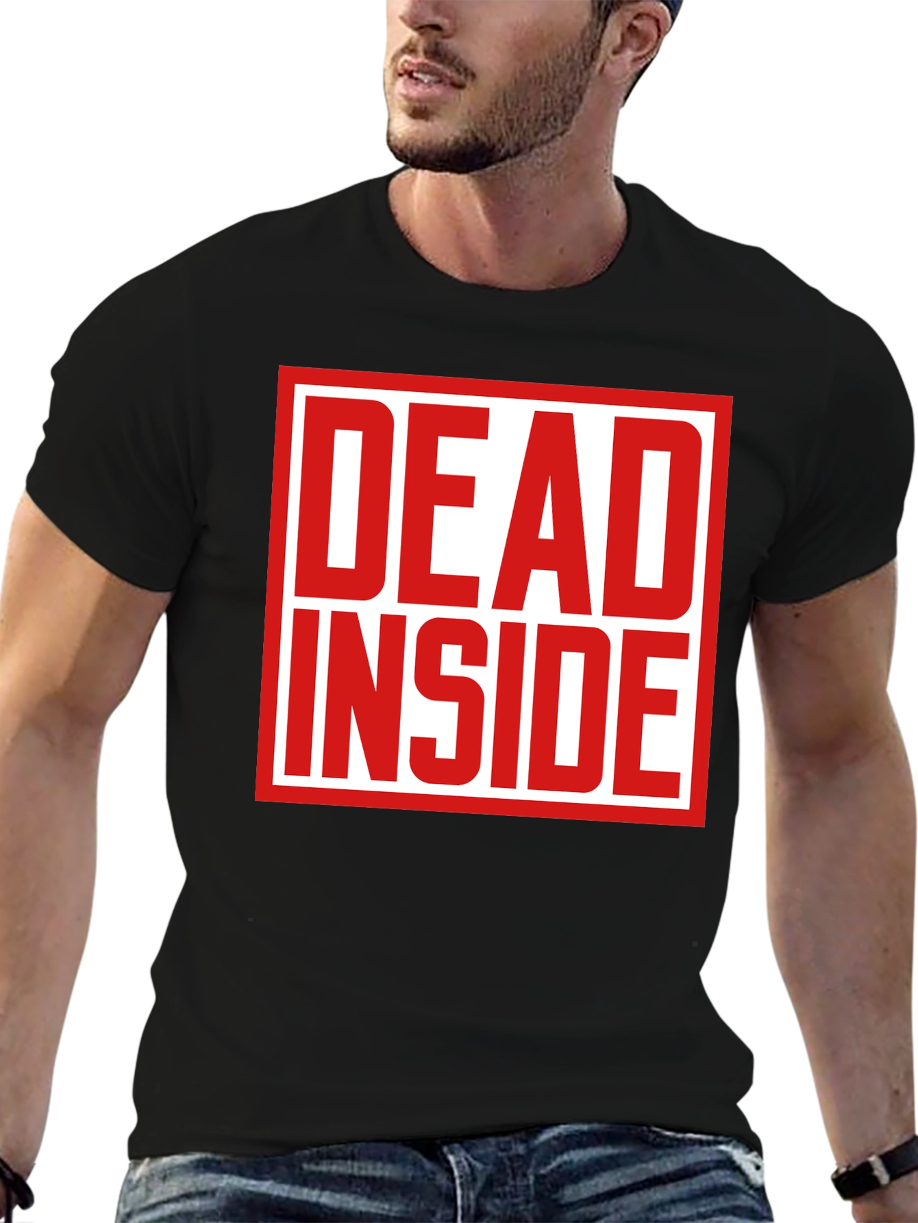 Black Dead Inside Graphic Tee - Black Short Sleeve Cotton T-Shirt view 6