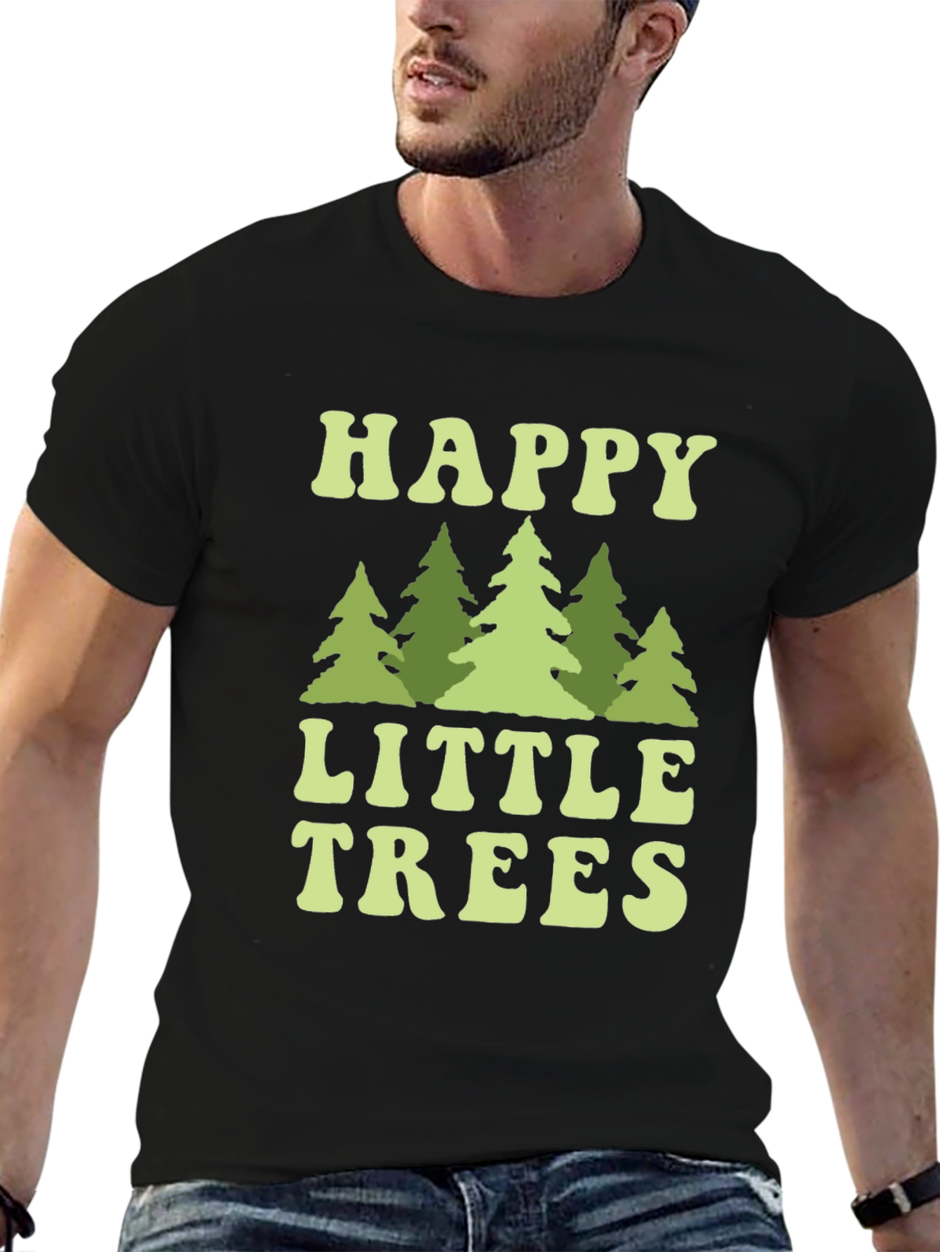 Black Happy Little Trees Graphic T-Shirt view 6