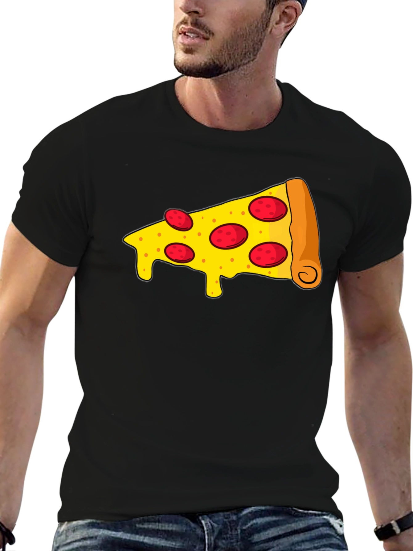 Black Pizza Slice Graphic Tee - Unisex Black T-Shirt view 6