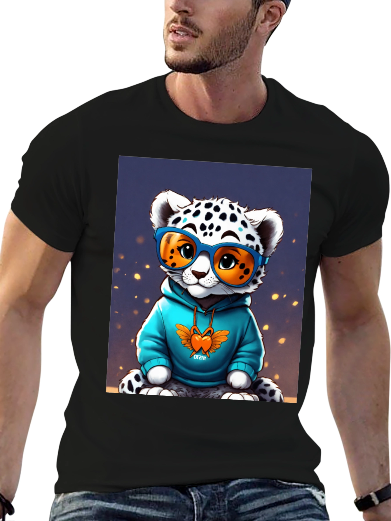 Black Cool Cat Tee - Funky Leopard Graphic T-Shirt view 6