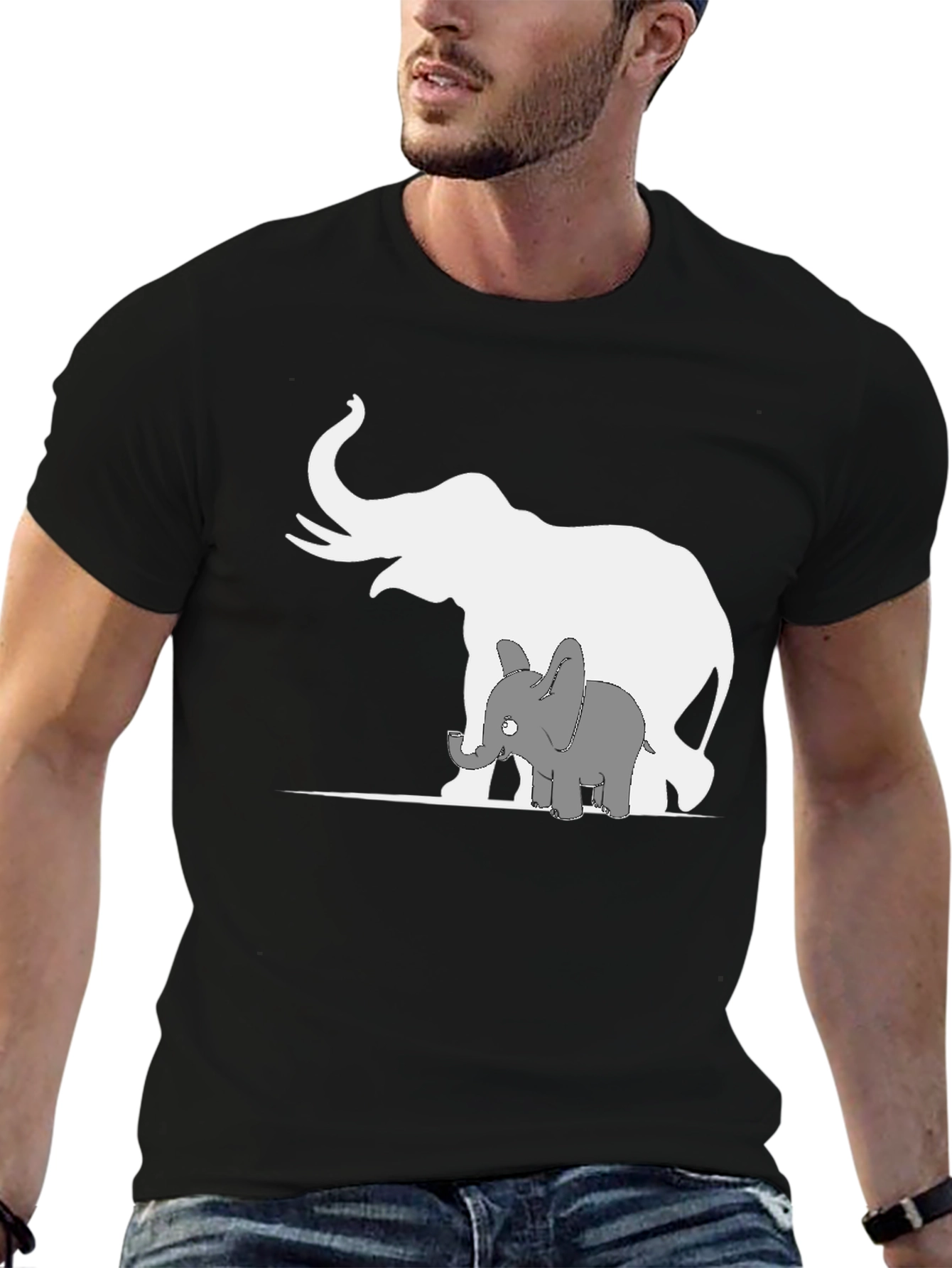 Black Elephant Family Graphic Tee - Black Cotton Casual Shirt view 6