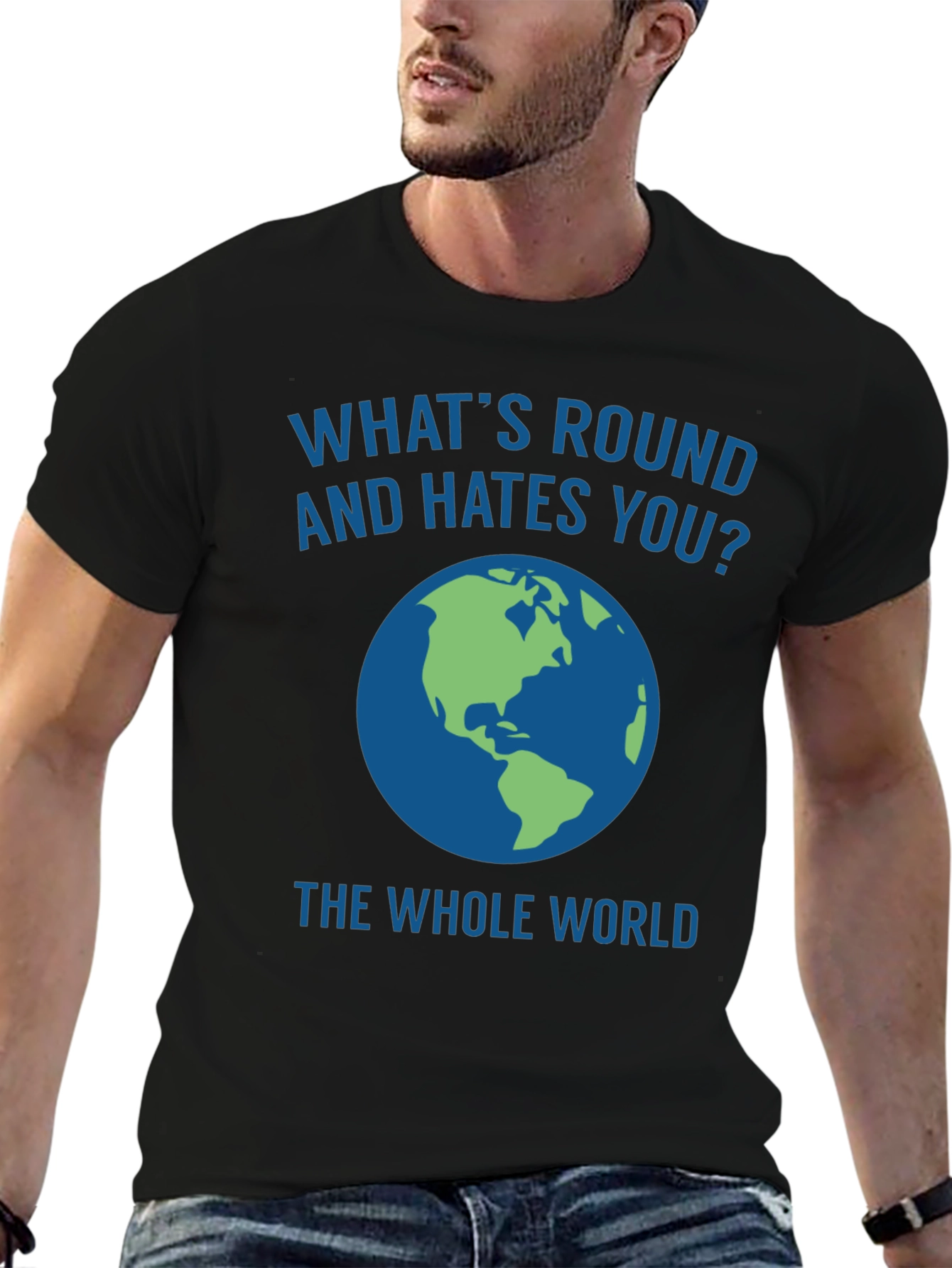 Black What's Round and Hates You? Graphic Tee view 6
