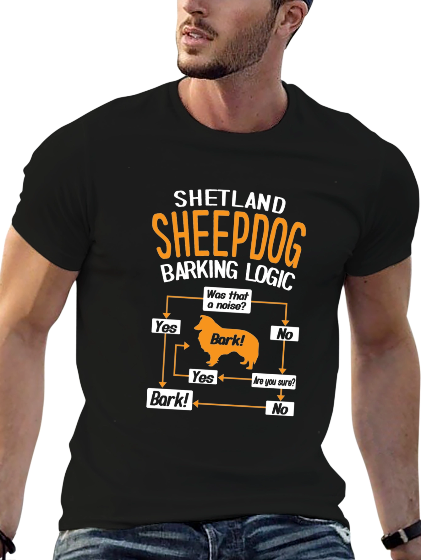 Black Shetland Sheepdog Barking Logic Black T-Shirt view 6