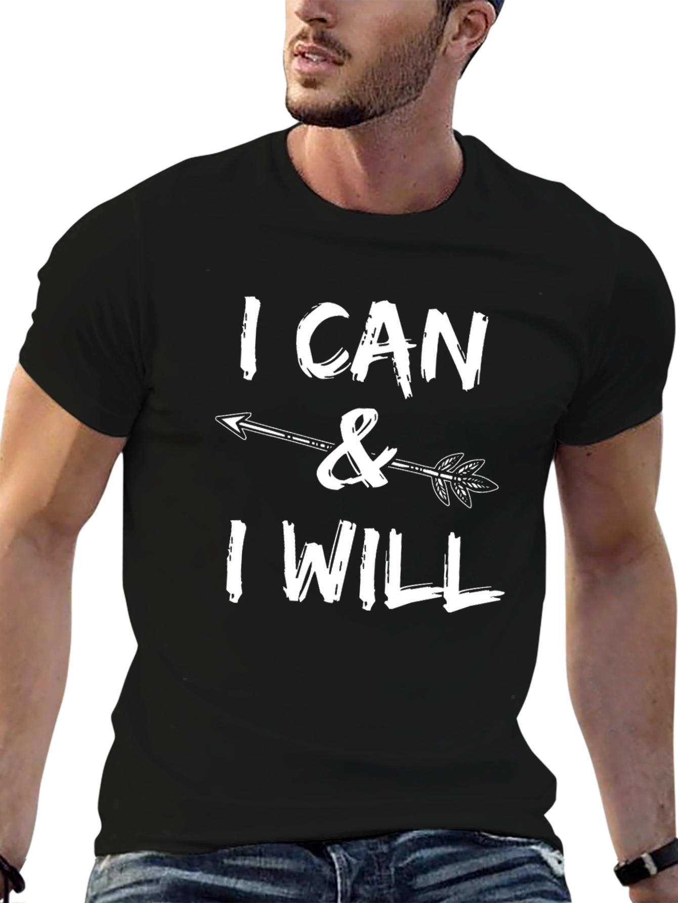 Black I Can & I Will Arrow Graphic Black T-Shirt view 6