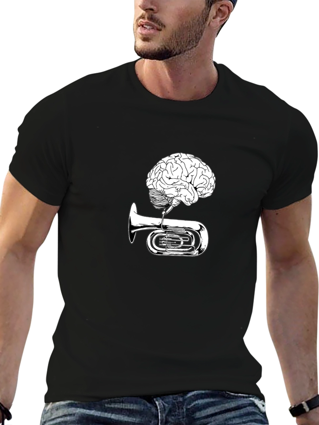 Black Brain Tuba Graphic Tee - Musical Mind T-Shirt view 6