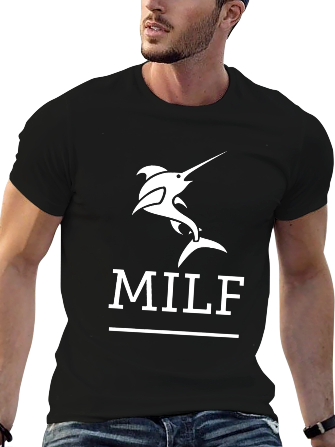 Black Marlin MILF T-Shirt - Funny Fishing Tee view 6