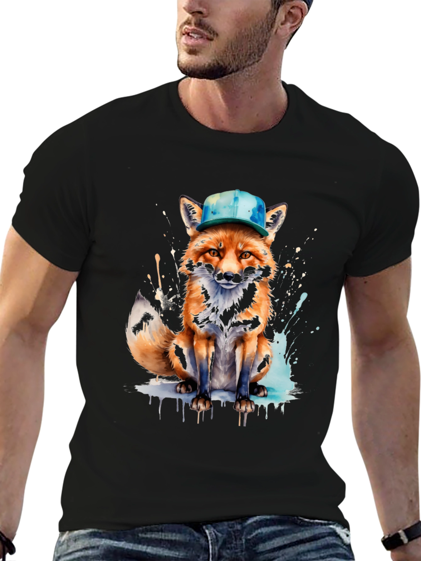 Black Fox with Hat Graphic Tee - Unique Design view 6
