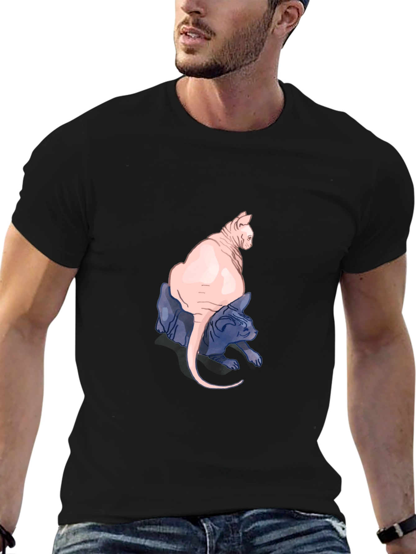 Black Two Hairless Cats Black T-Shirt view 6