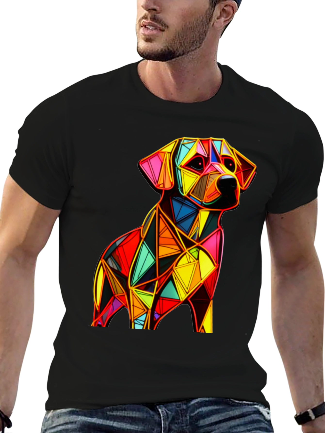 Black Geometric Dog Graphic Black T-Shirt view 6