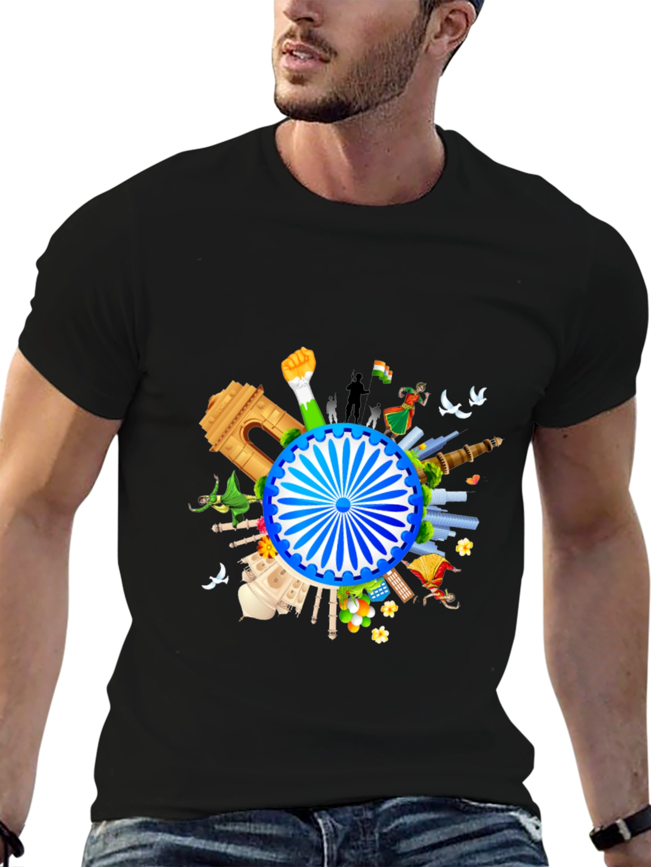 Black India Graphic Print Men's Black T-shirt view 6