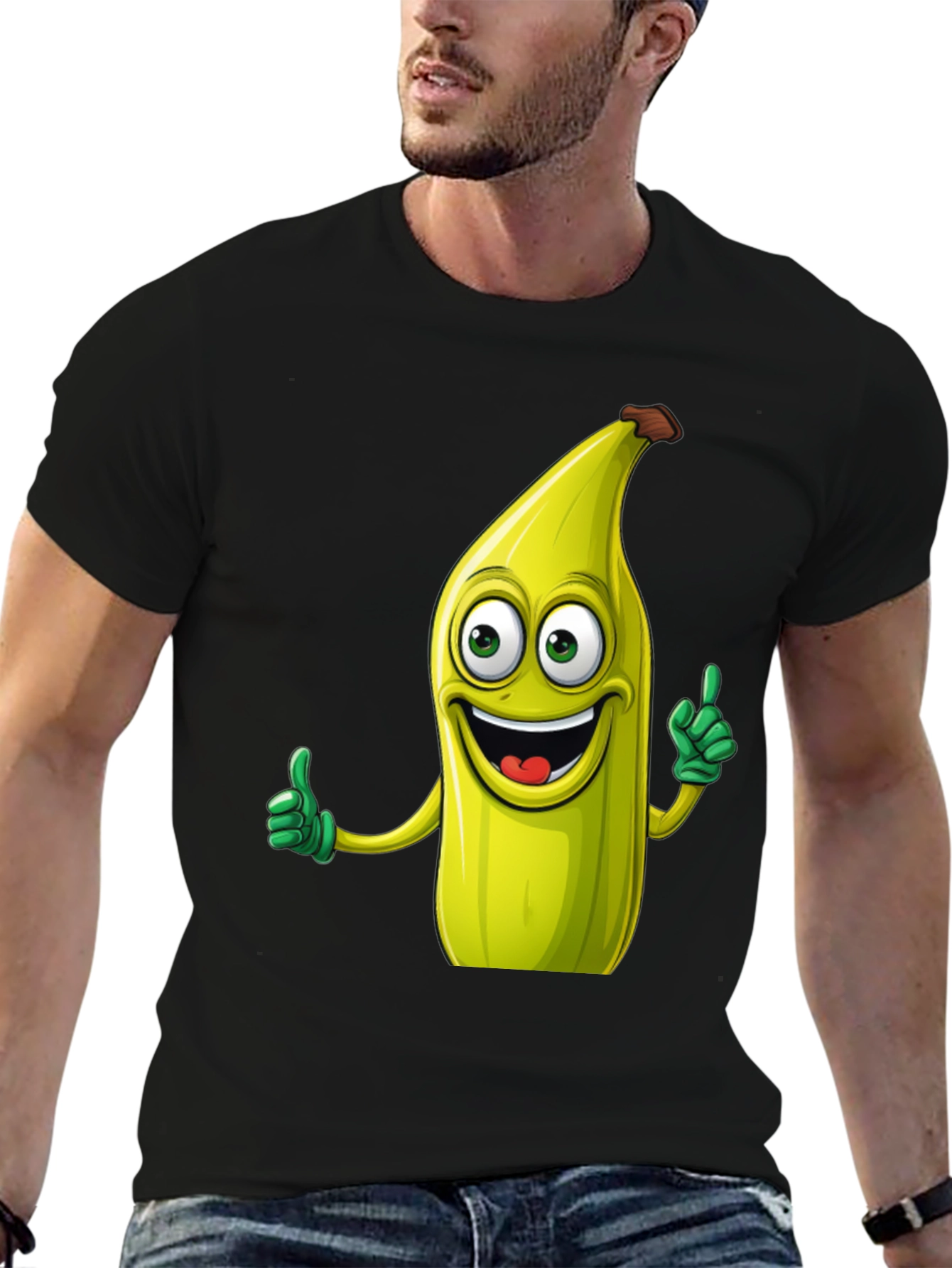 Black Funny Banana Cartoon Black T-Shirt view 6
