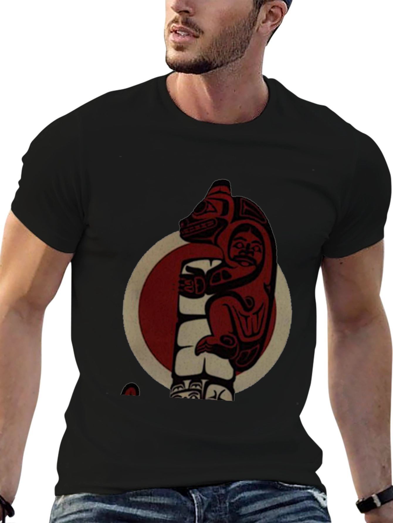 Black Native Art Bear Graphic T-Shirt view 6