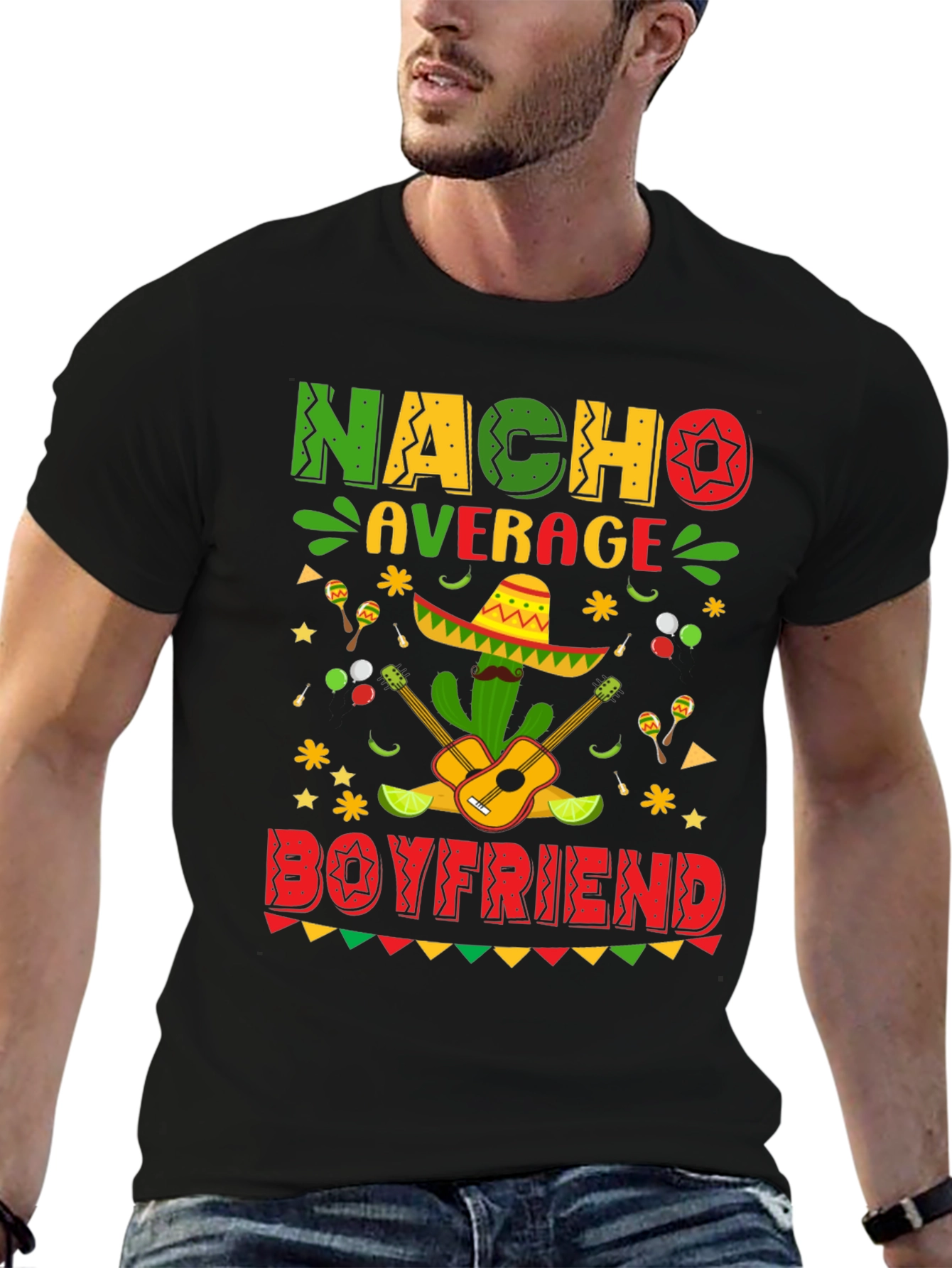 Black Nacho Average Boyfriend Graphic T-Shirt view 6