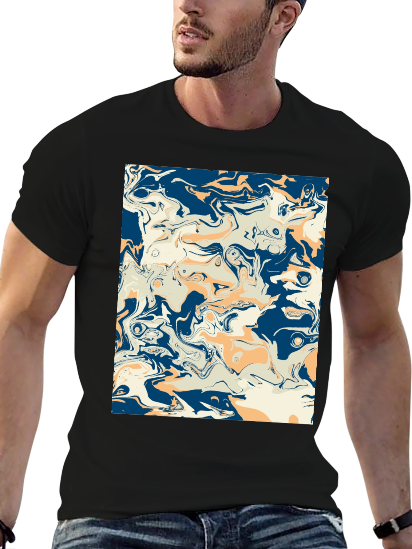 Black Abstract Swirl Graphic Tee - Stylish Men's Black T-Shirt view 6