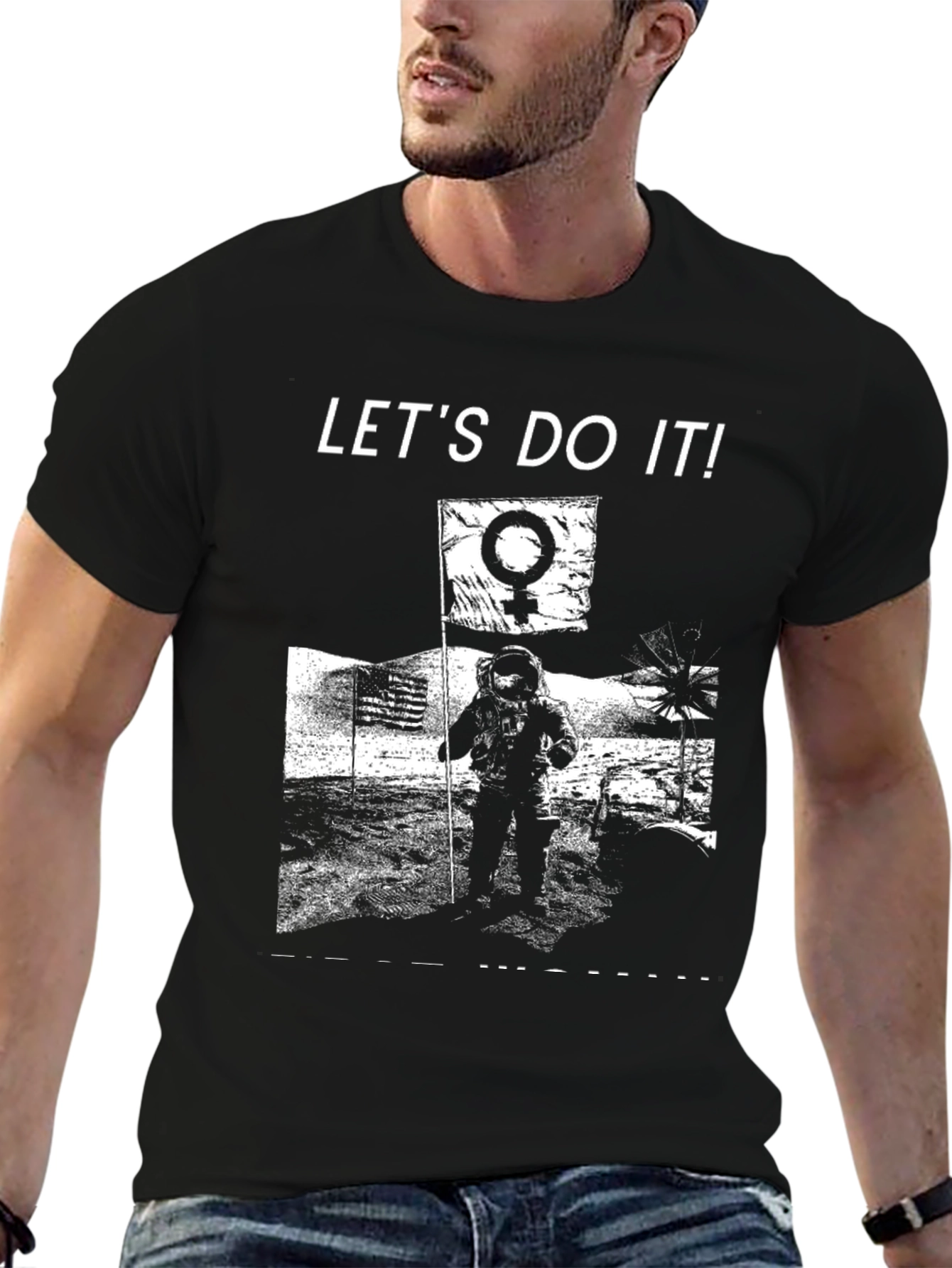 Black Let's Do It! Moon Landing Graphic T-Shirt view 6