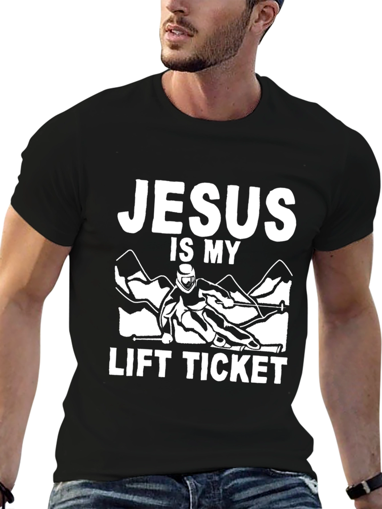 Black Jesus is My Lift Ticket Black T-Shirt view 6