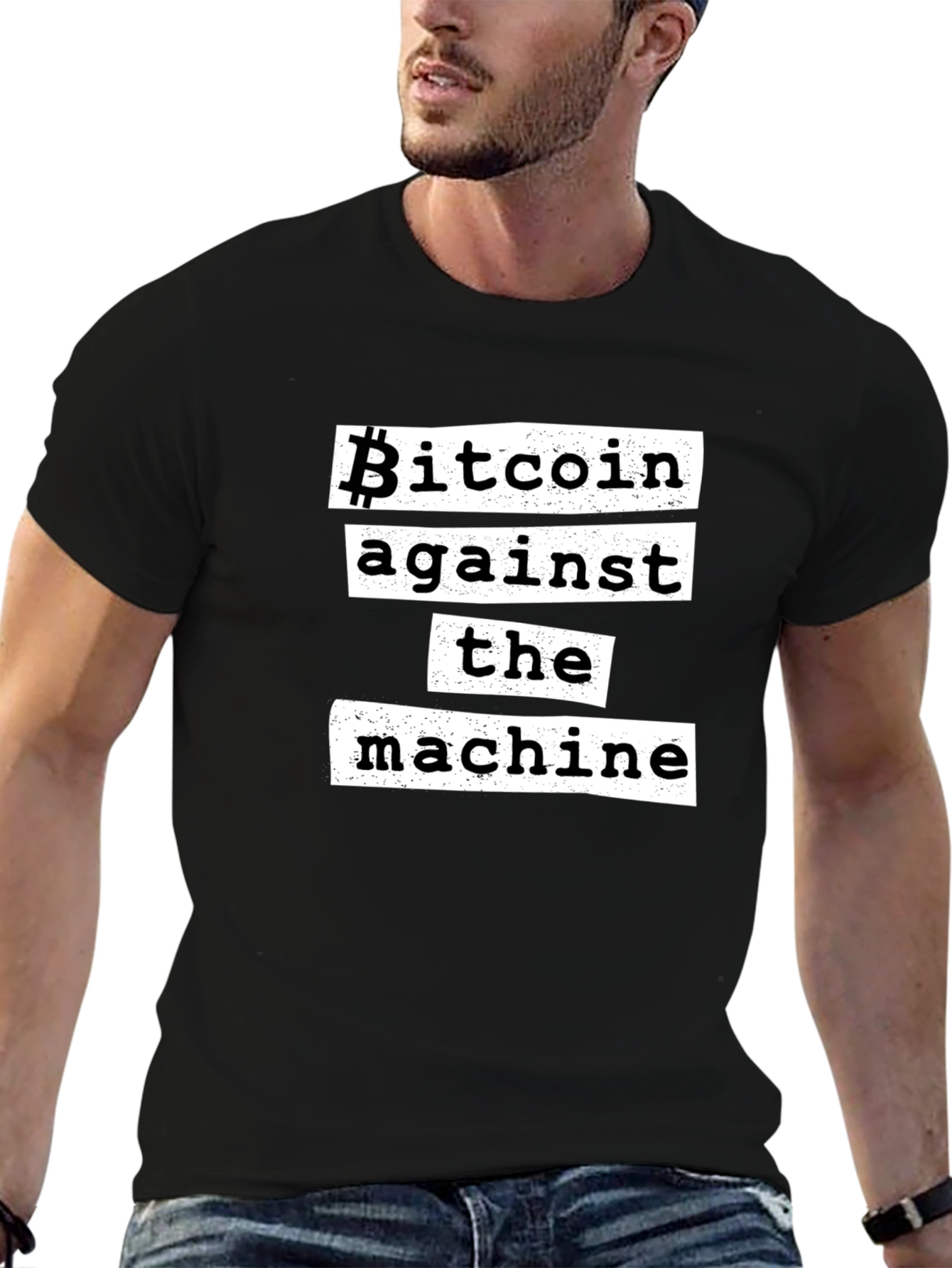 Black Bitcoin Against the Machine Graphic Tee view 6
