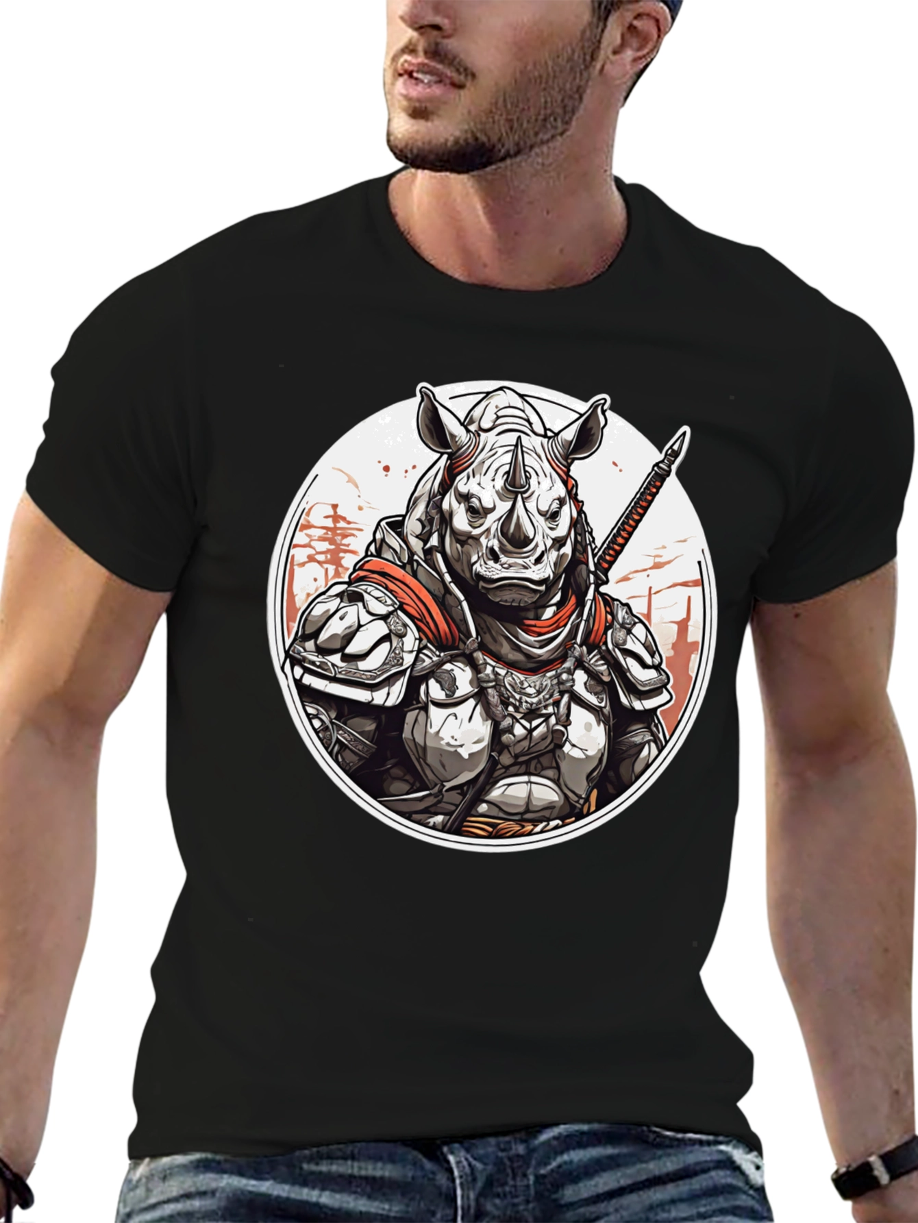 Black Armored Rhino Warrior Graphic Tee view 6