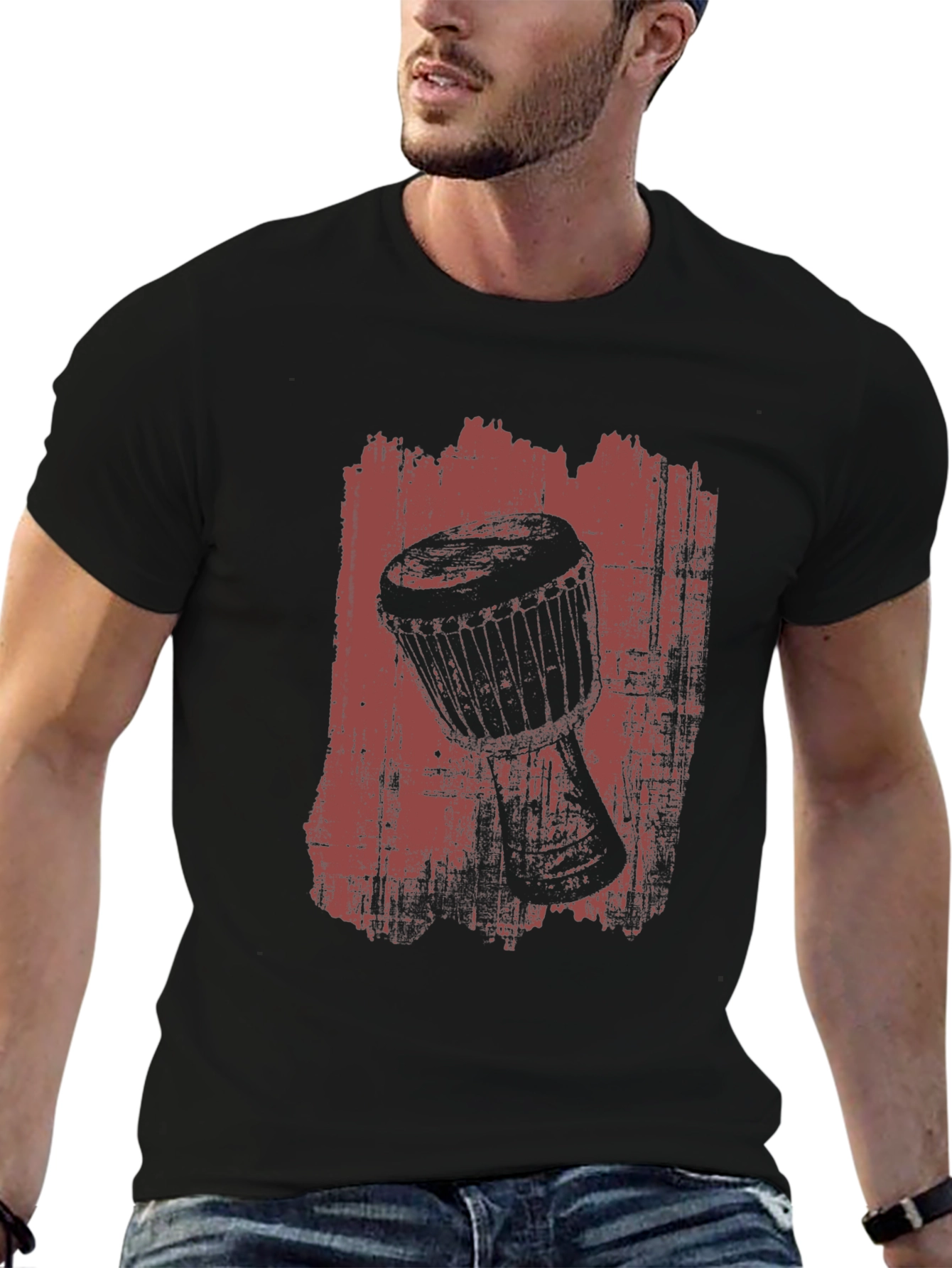 Black Djembe Drum Graphic Tee - Music Lover's T-Shirt view 6