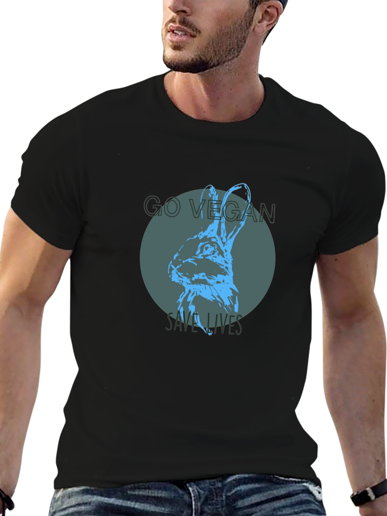 Black Vegan Rabbit Graphic Tee - Save Lives view 6