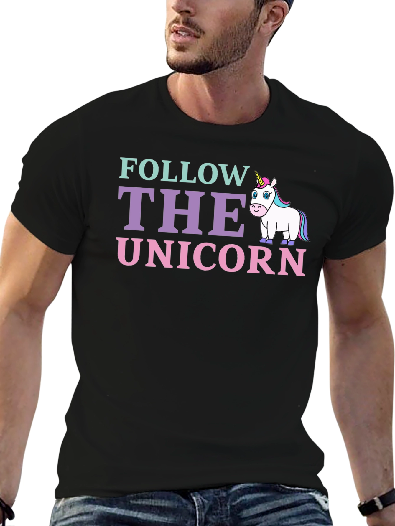 Black Follow The Unicorn Graphic T-Shirt view 6