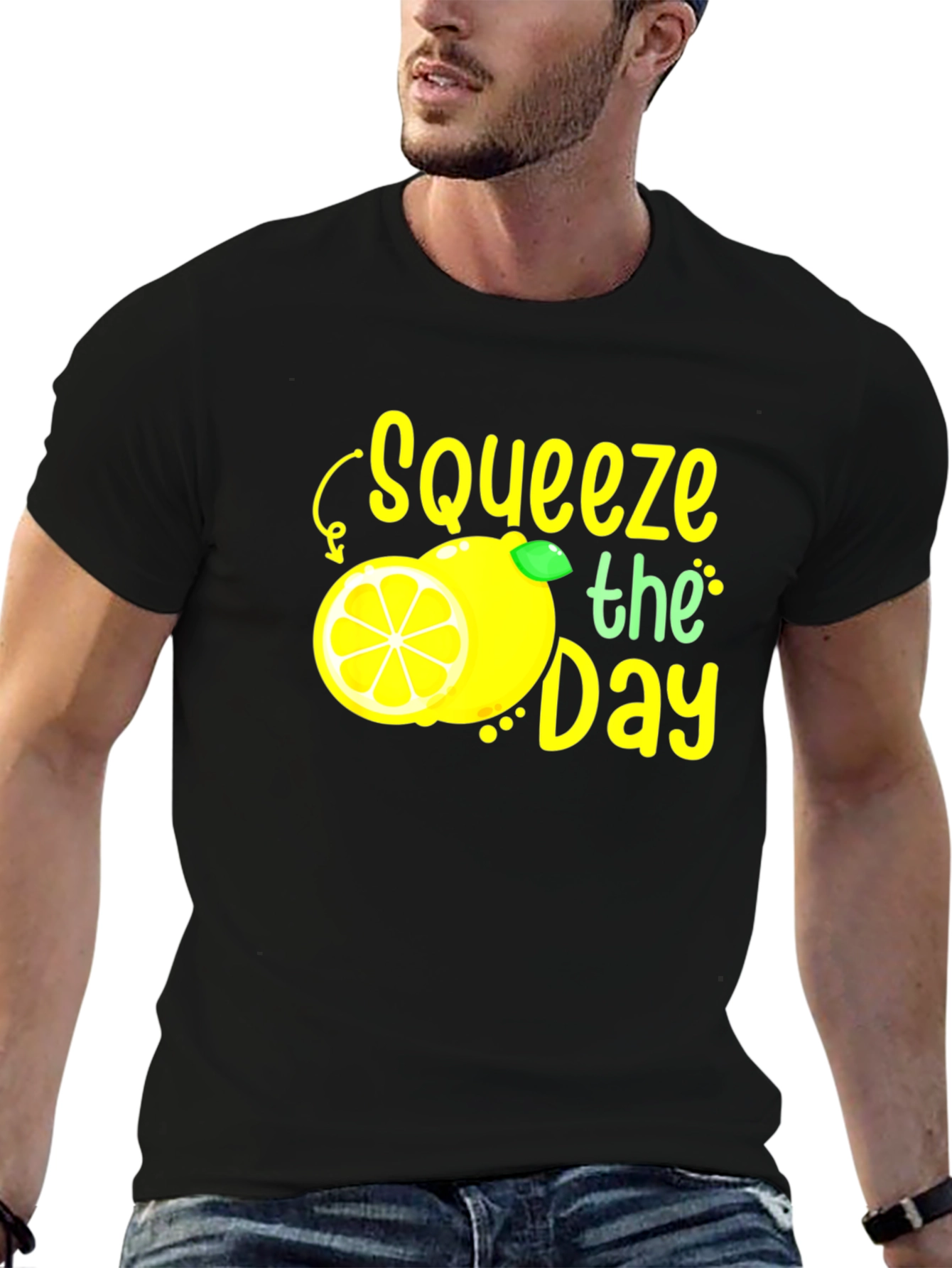 Black Squeeze the Day Graphic Tee - Black Cotton T-Shirt view 6